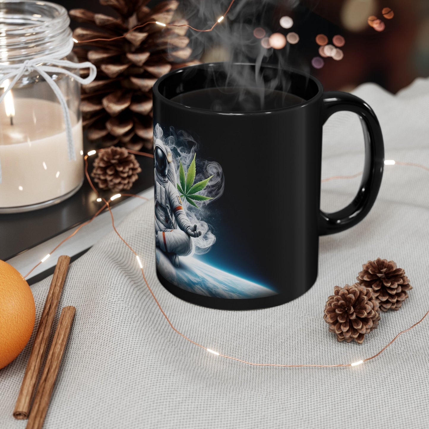 MEDITATING ASTRONAUT - Weed Coffee Mug (11oz) BLACK