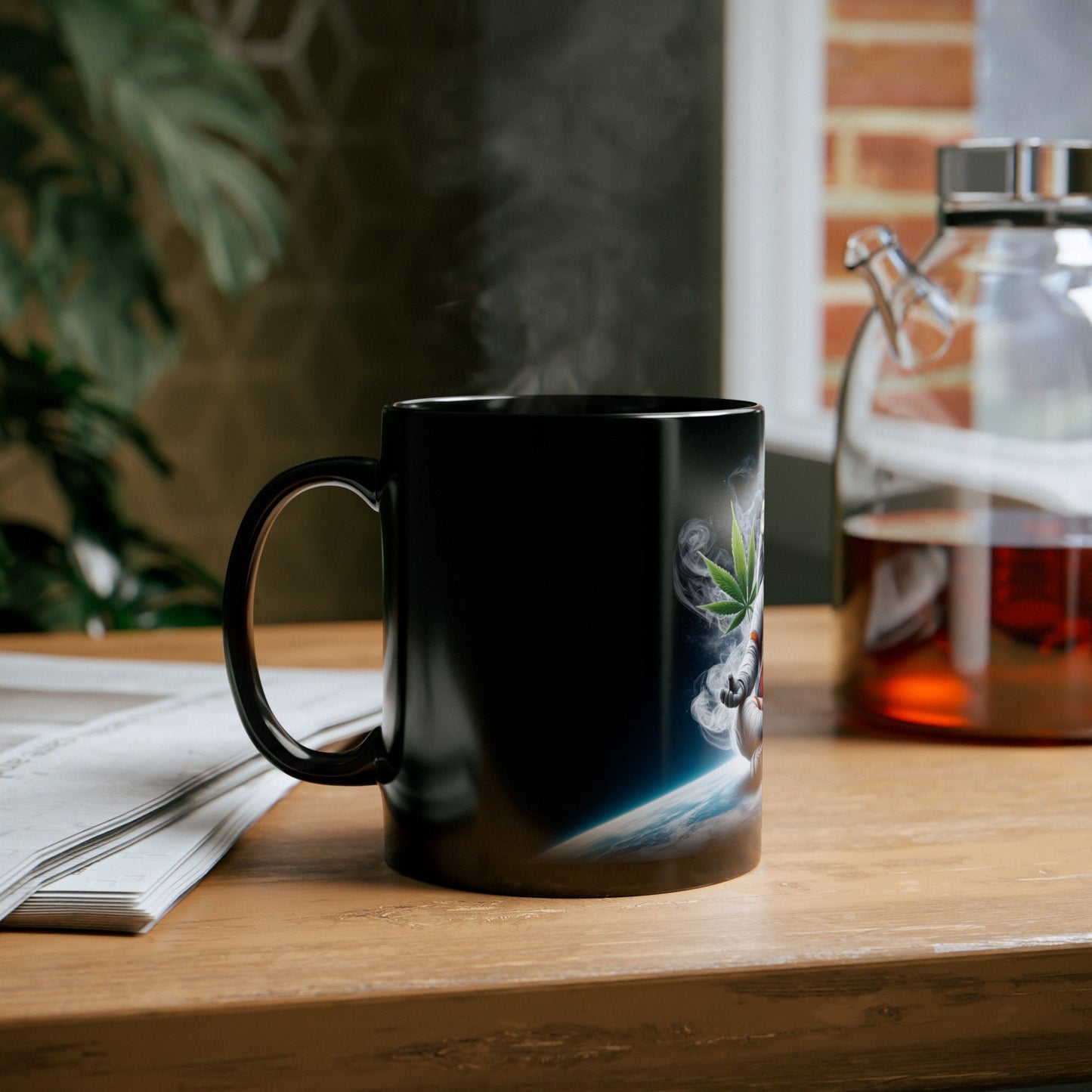 MEDITATING ASTRONAUT - Weed Coffee Mug (11oz) BLACK