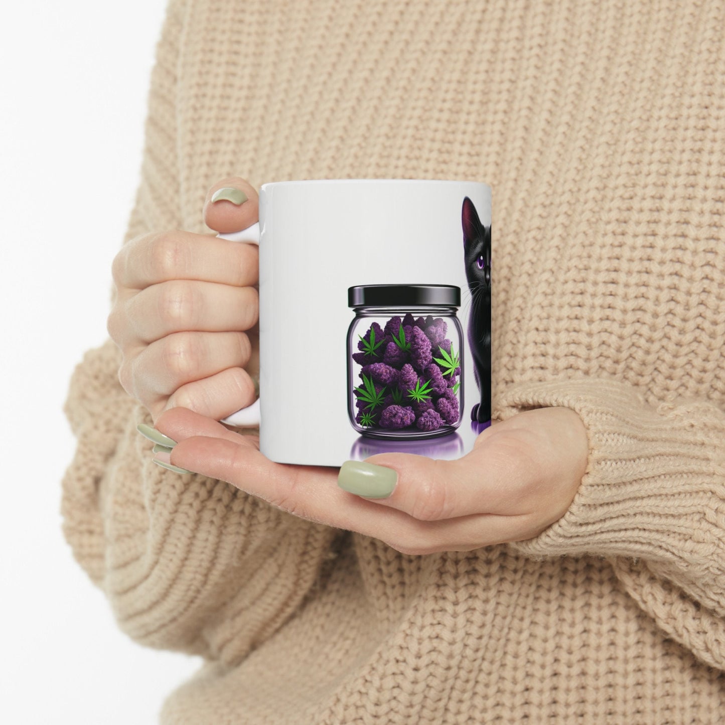 BLACK Cat WEED Jar - Weed Coffee Mug (11oz)