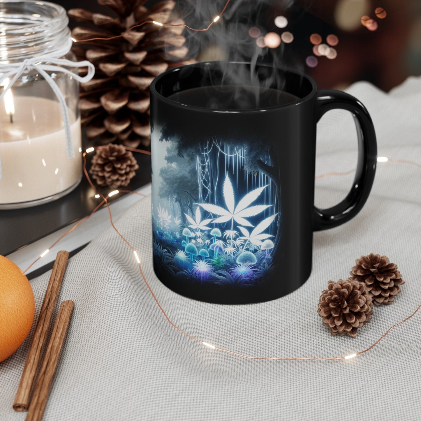 WEED SHROOM FOREST - 420 Shroom Coffee Mug (11oz) BLACK