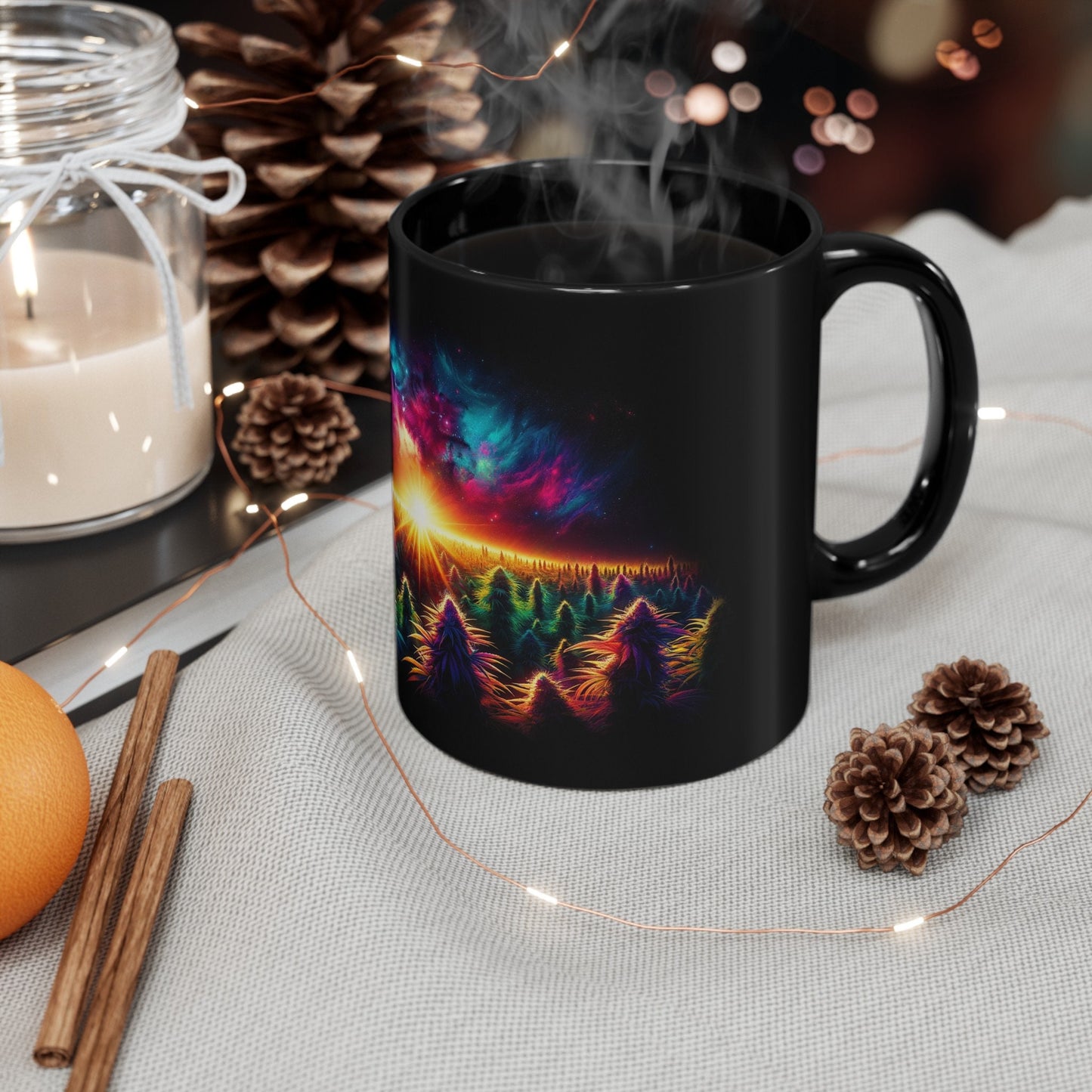 420 COSMIC SUNRISE - Weed Coffee Mug (11oz) BLACK