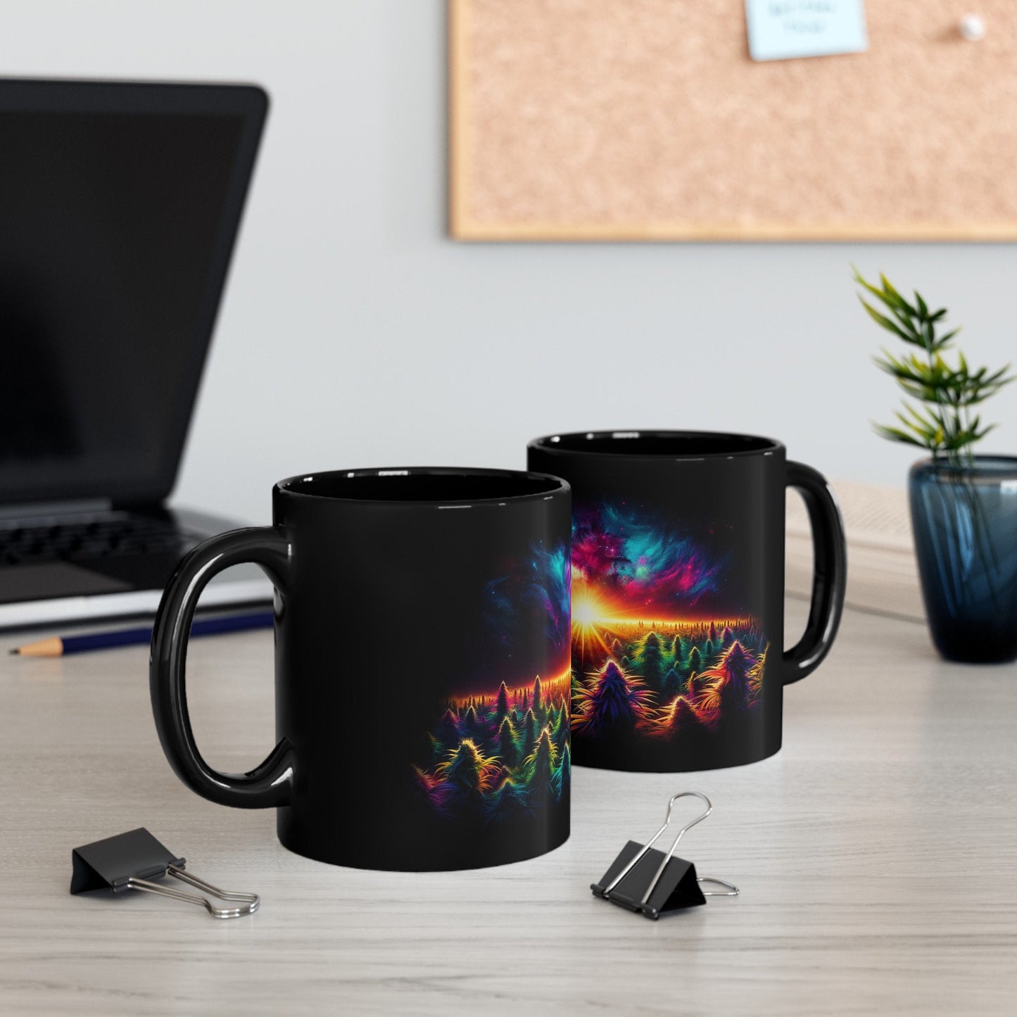 420 COSMIC SUNRISE - Weed Coffee Mug (11oz) BLACK
