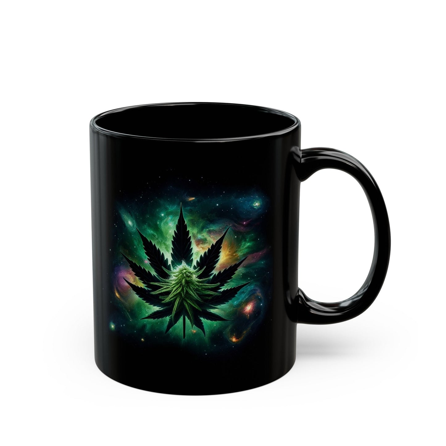 GALAXY WEED LEAF - Weed Coffee Mug (11oz) BLACK, Dual Sided