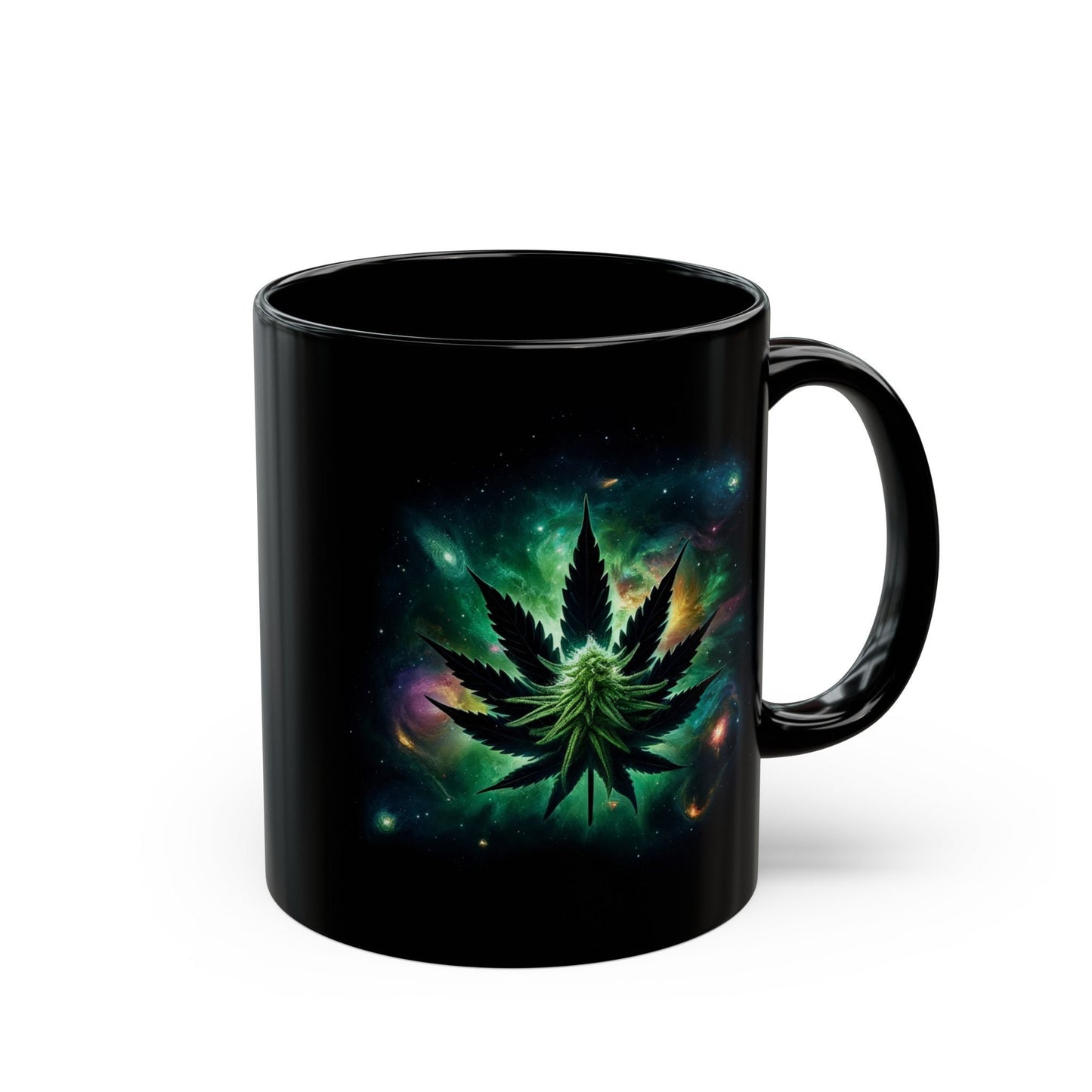 GALAXY WEED LEAF - Weed Coffee Mug (11oz) BLACK, Dual Sided
