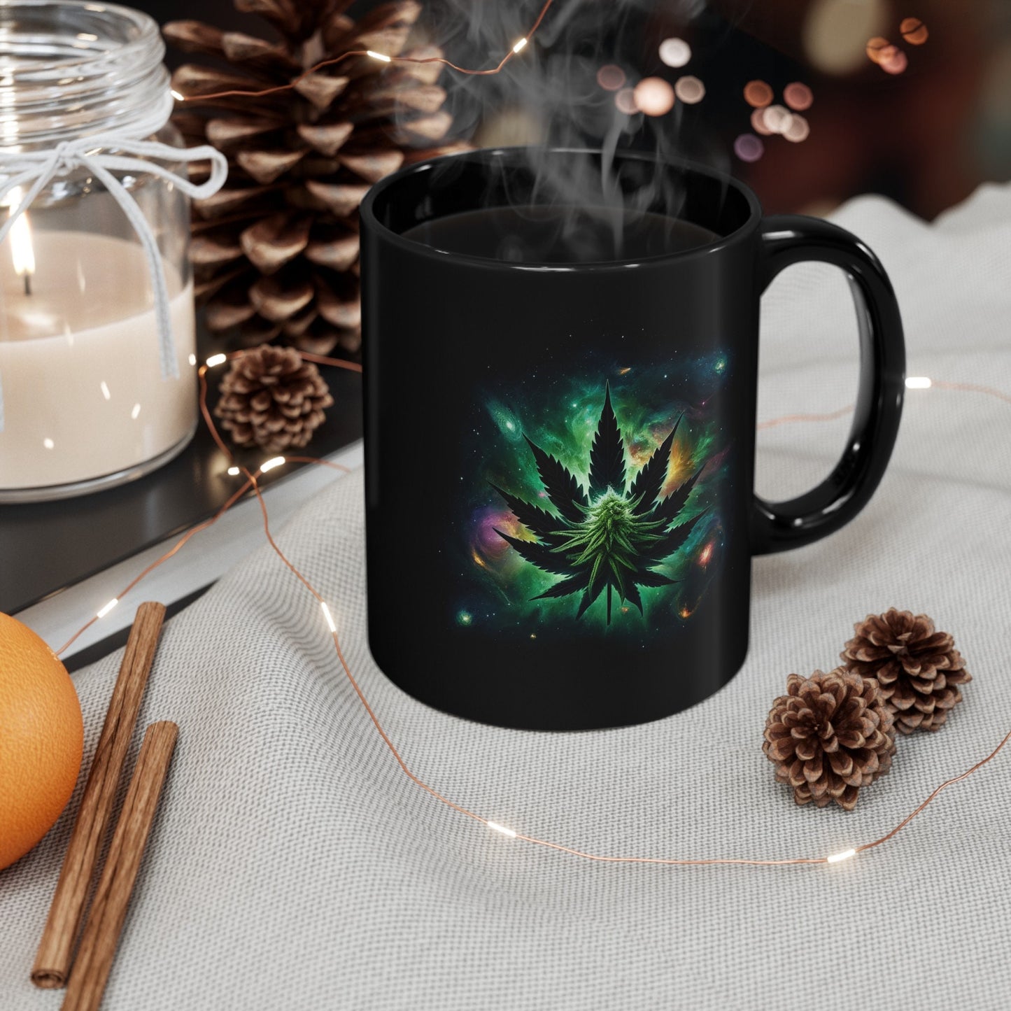 GALAXY WEED LEAF - Weed Coffee Mug (11oz) BLACK, Dual Sided