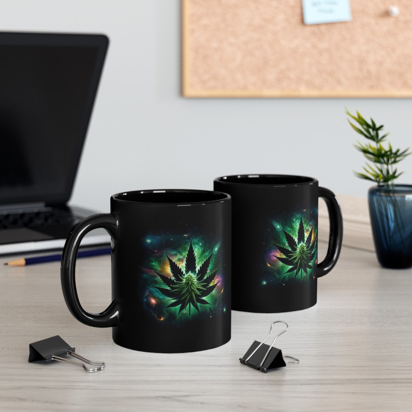 GALAXY WEED LEAF - Weed Coffee Mug (11oz) BLACK, Dual Sided