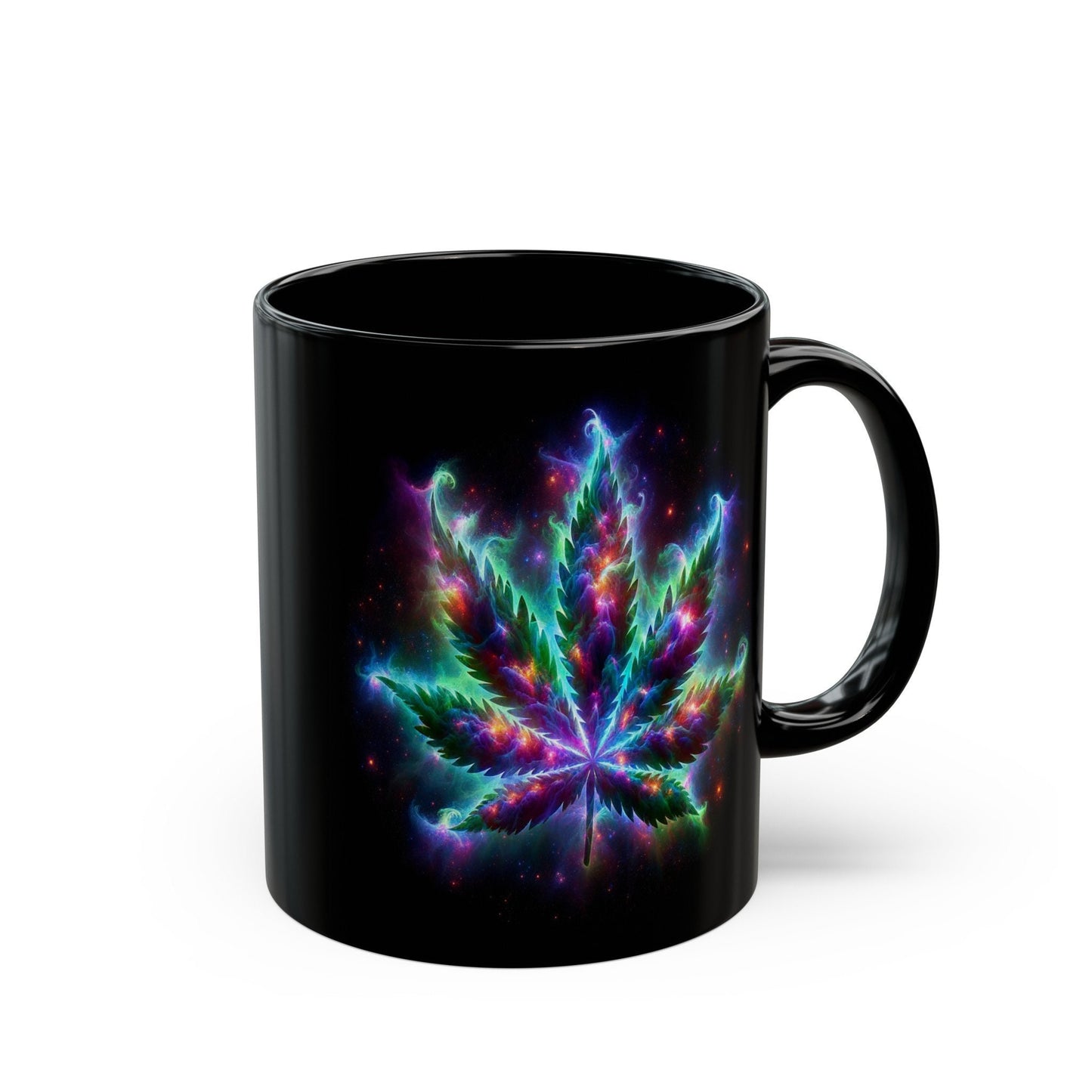GALAXY WEED LEAF - Weed Coffee Mug (11oz) BLACK, Dual Sided