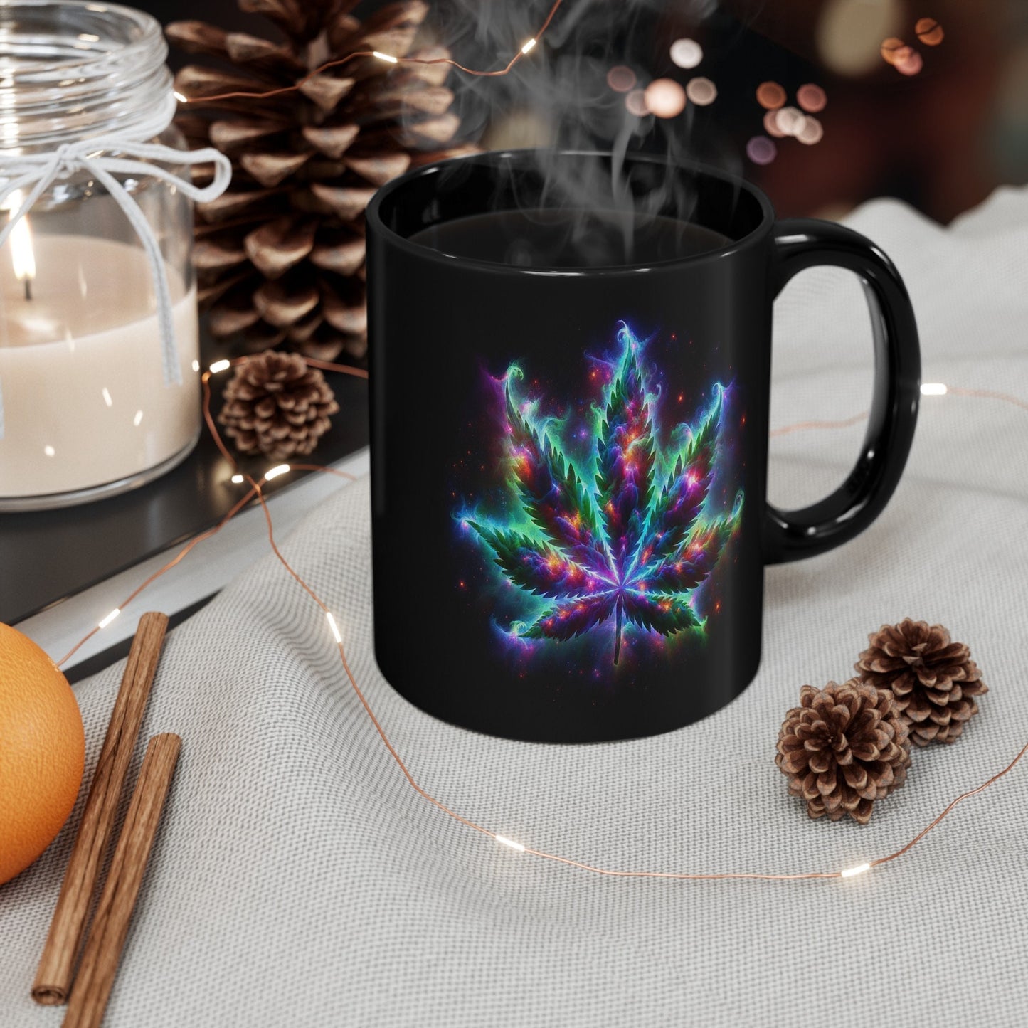 GALAXY WEED LEAF - Weed Coffee Mug (11oz) BLACK, Dual Sided
