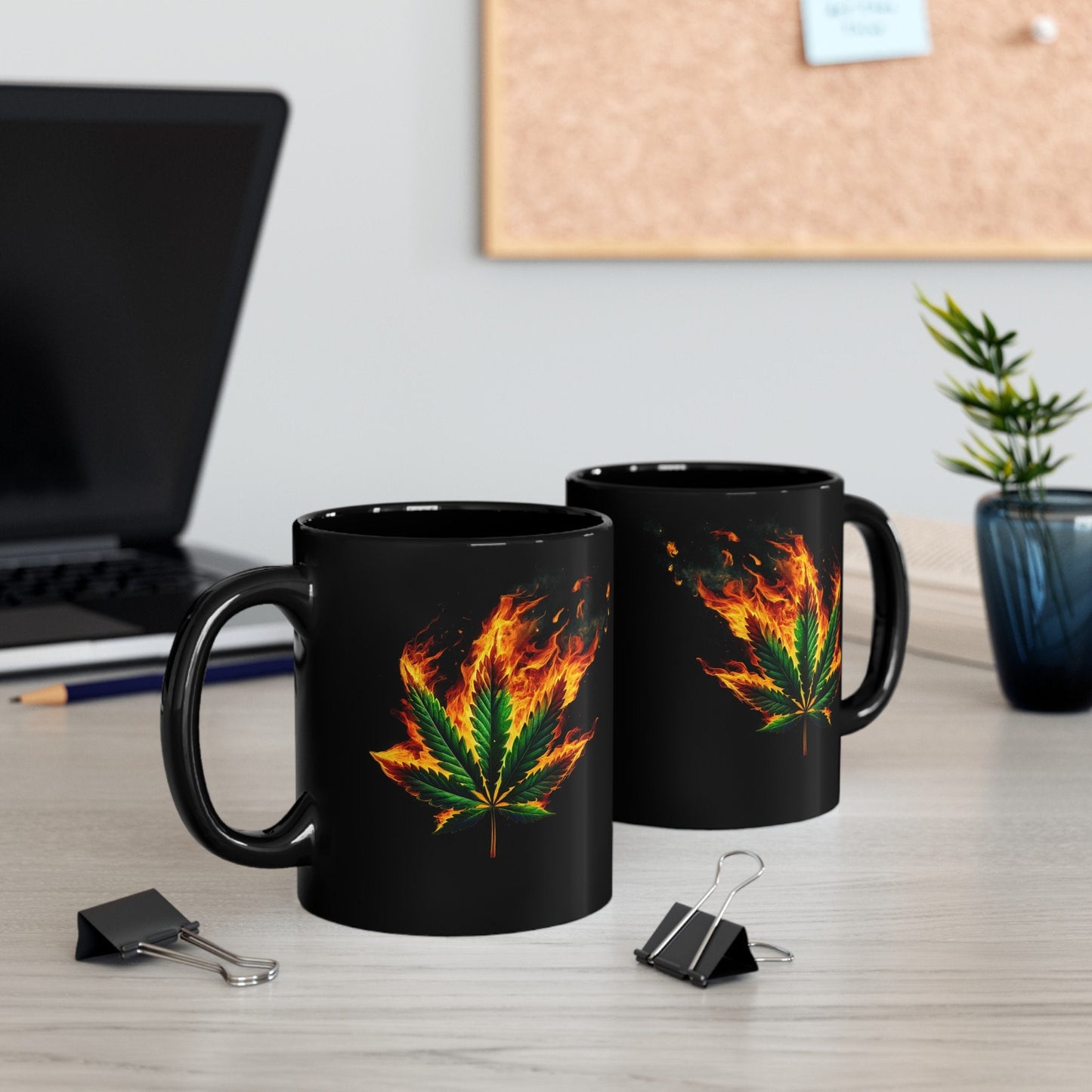 FLAMING WEED LEAF - 420 Coffee Mug (11oz) BLACK