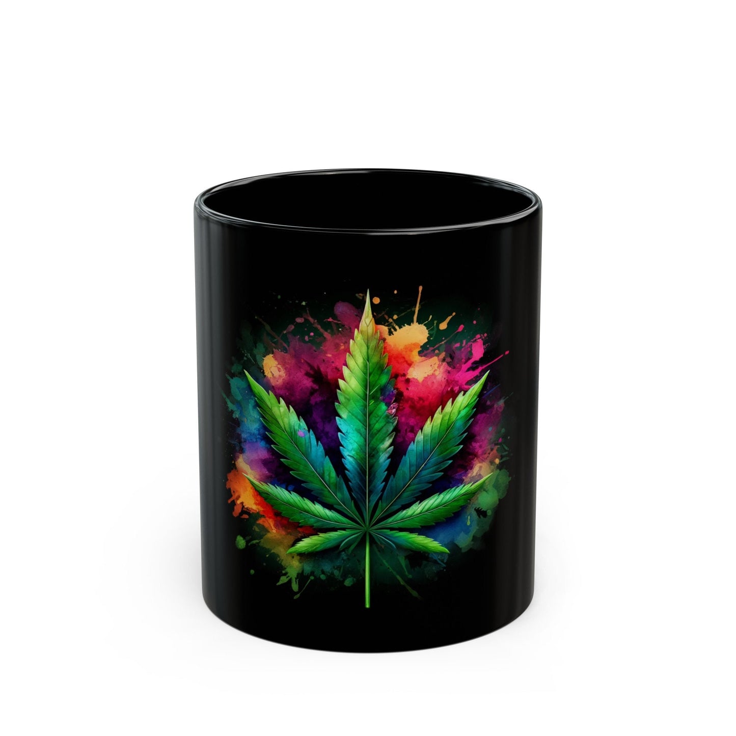 WATERCOLOR WEED LEAF - Weed Coffee Mug (11oz) BLACK