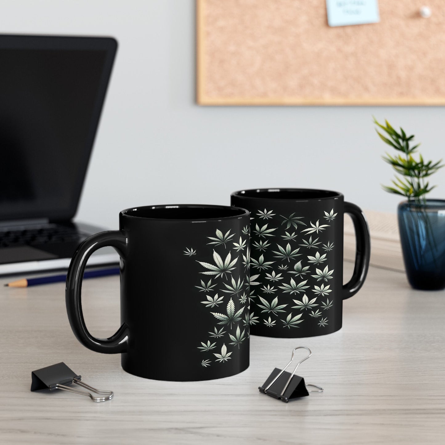 WEED LEAVES MUG - Weed Coffee Mug (11oz) BLACK