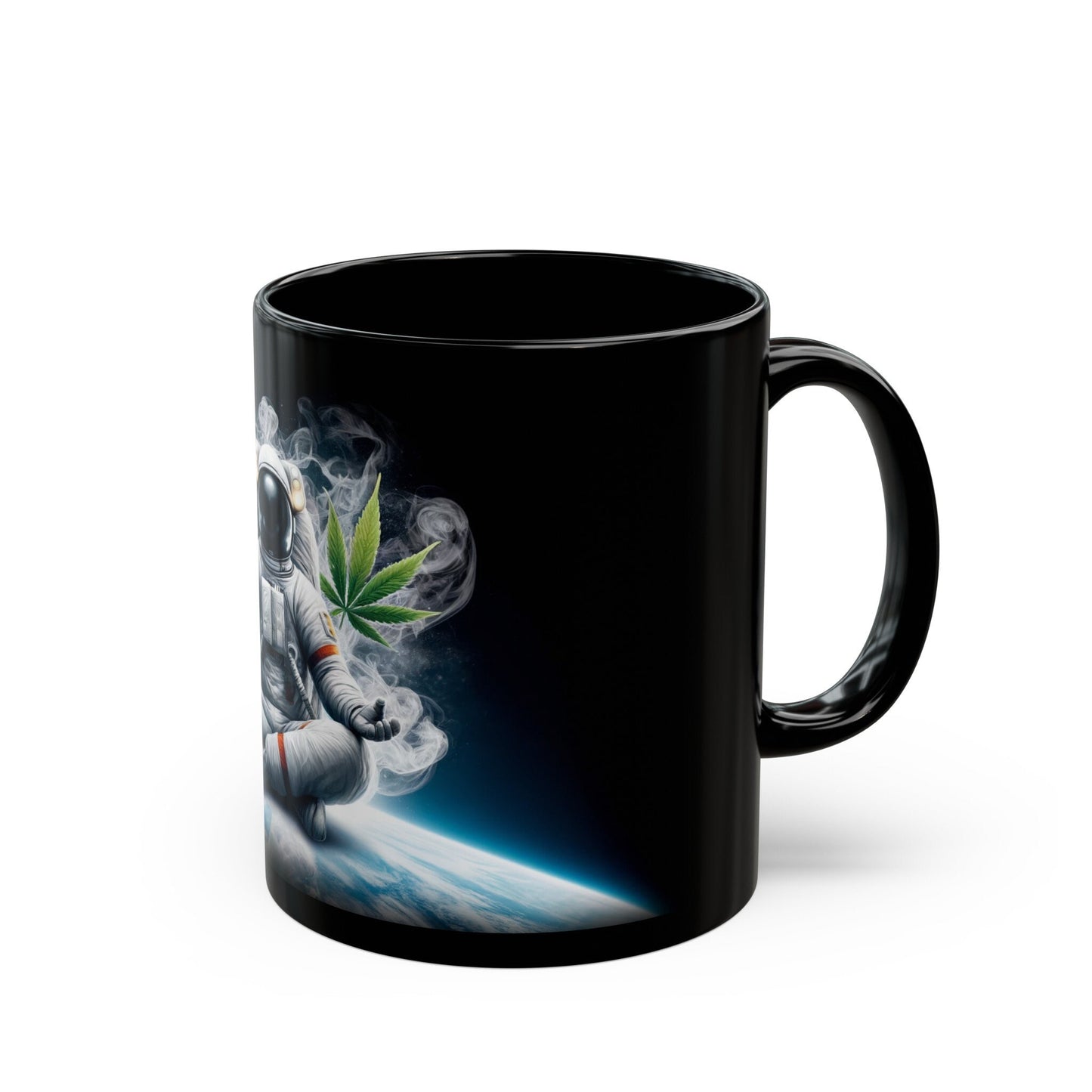 MEDITATING ASTRONAUT - Weed Coffee Mug (11oz) BLACK