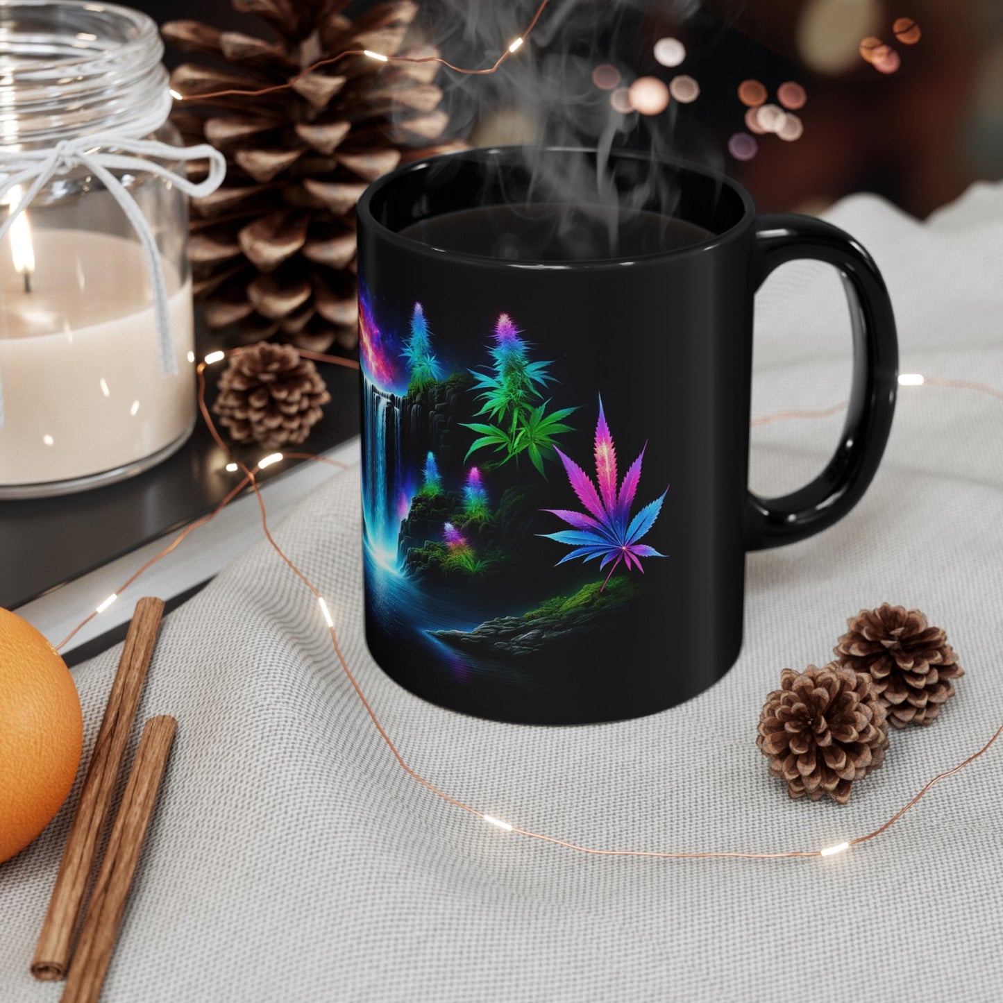 420 SPACE WATERFALL - Weed Coffee Mug (11oz) BLACK