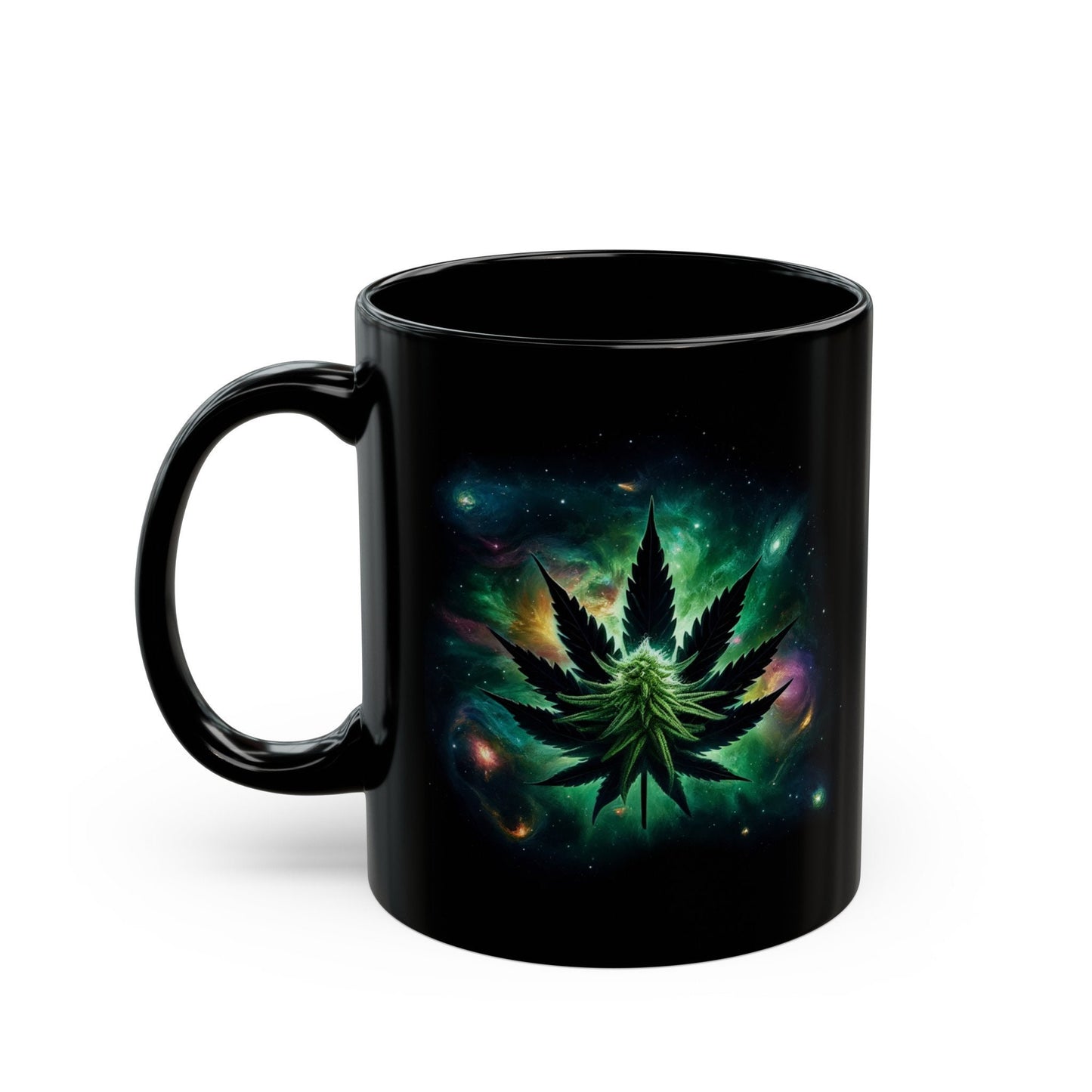 GALAXY WEED LEAF - Weed Coffee Mug (11oz) BLACK, Dual Sided