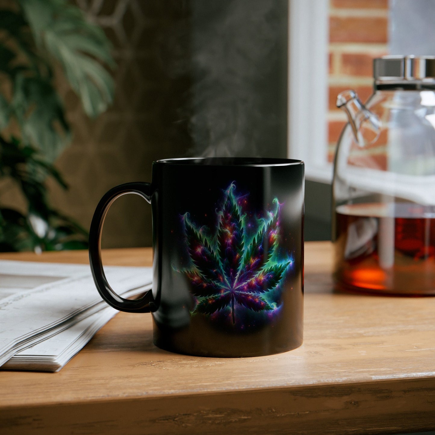 GALAXY WEED LEAF - Weed Coffee Mug (11oz) BLACK, Dual Sided