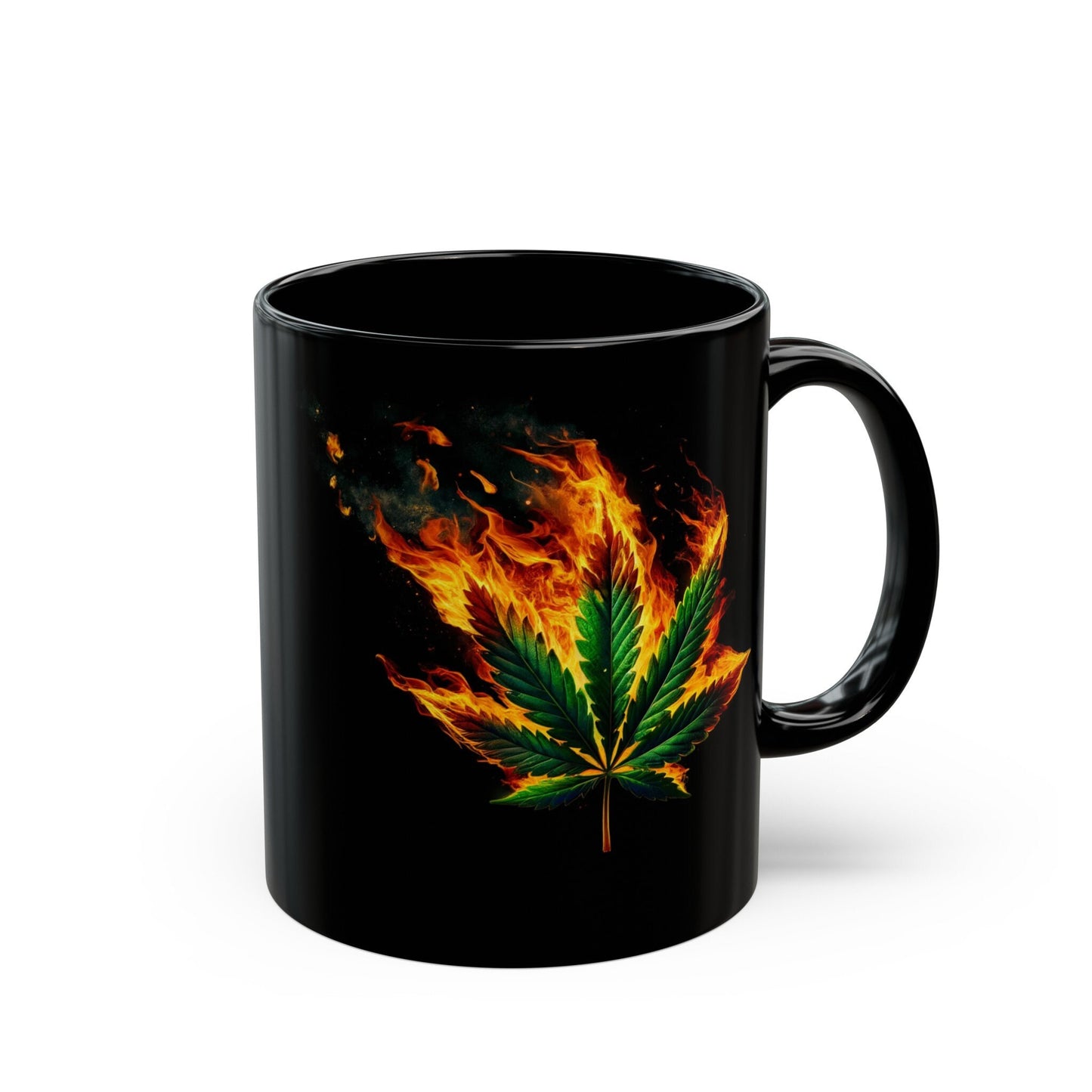 FLAMING WEED LEAF - 420 Coffee Mug (11oz) BLACK