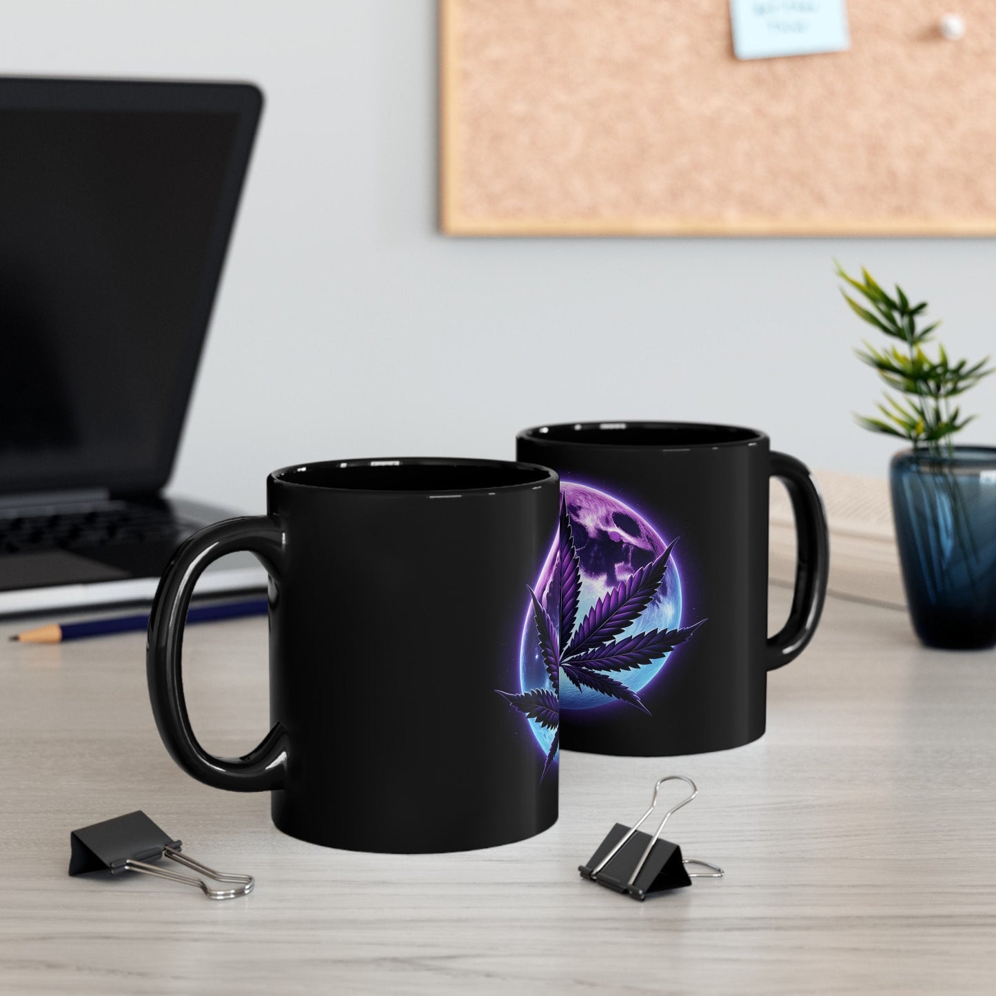 PURPLE LEAF MOONGLOW - Weed Coffee Mug (11oz) BLACK