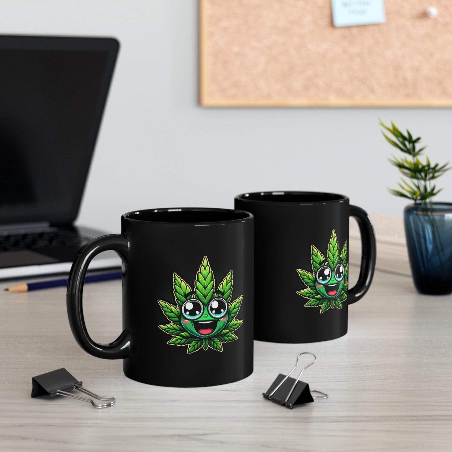 CUTE WEED LEAF - Weed Coffee Mug (11oz) BLACK, Dual Sided