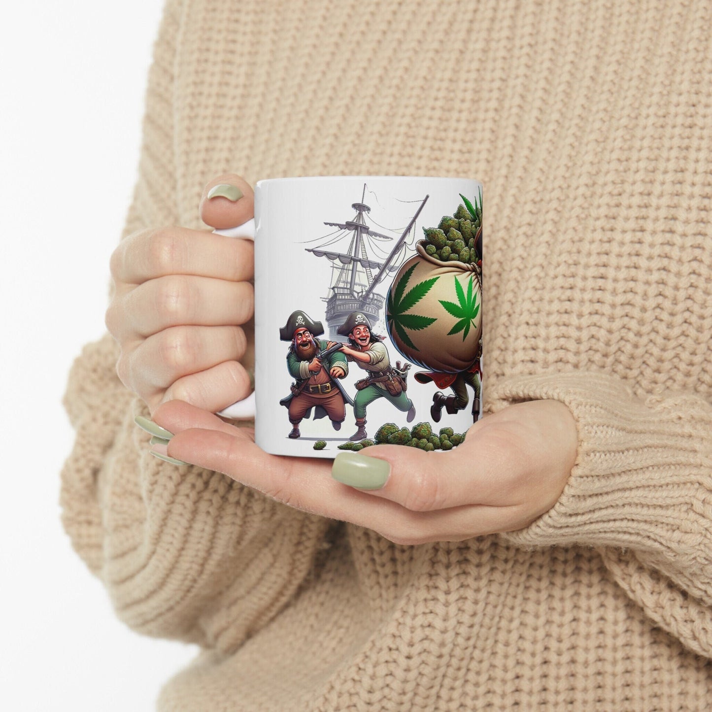 WEED PIRATES LOOT - Weed Coffee Mug (11oz)- Perfect Weed Gift for Weed Smokers, Stoners, Growers; Wake & Bake / 420 Weed Mug, Marijuana Gift