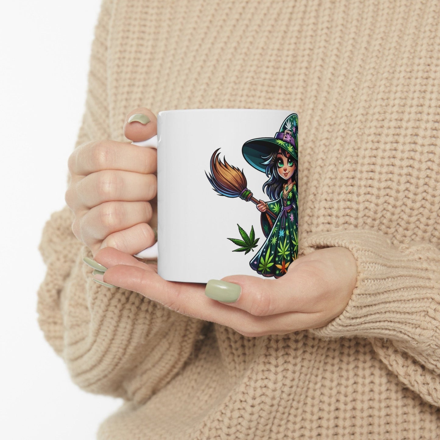 WEED WITCH, Black Hair - 420 Coffee Mug (11oz) Perfect Gift for Smokers/ Marijuana Gift; Wake & Bake Mug - Weed/Cannabis Cup, Stoner Mug