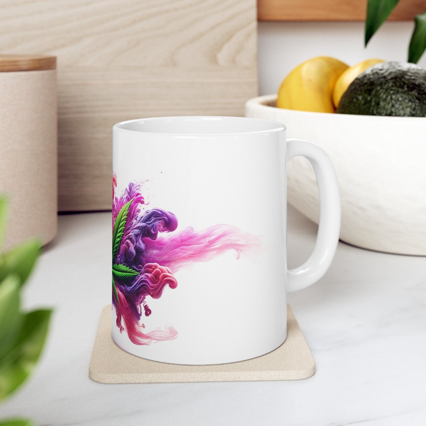 PURPLE/PINK SMOKEY Leaf - 420 Coffee Mugs (11oz) Perfect Gift for Smokers/ Marijuana Gift; Wake and Bake Mug - Cannabis Cup / Stoner Mug