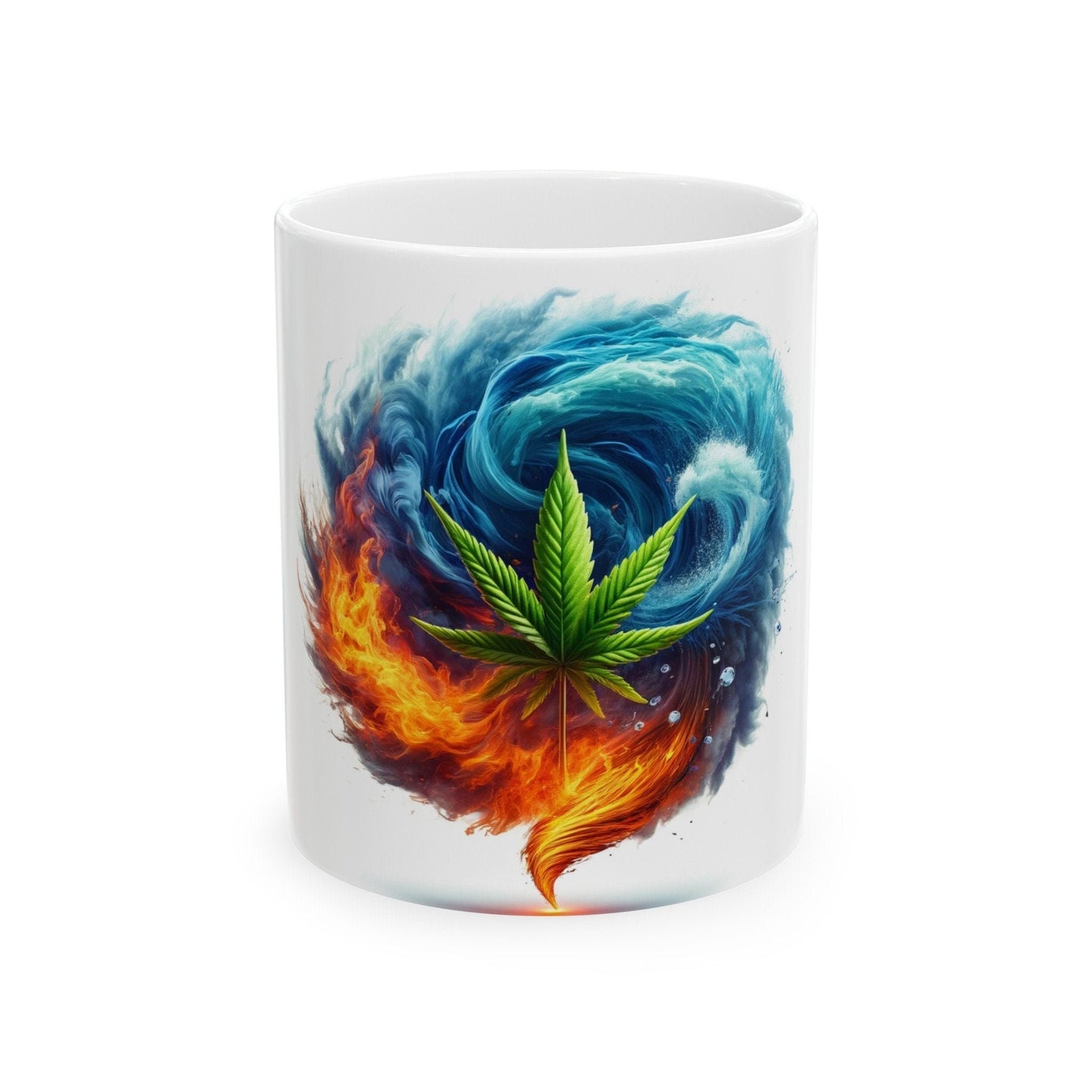 FIRE & WATER WEED Leaf - 420 Coffee Mugs (11oz) Perfect Gift for Smokers/ Marijuana Gift; Wake and Bake Mug - Cannabis Cup / Stoner Mug