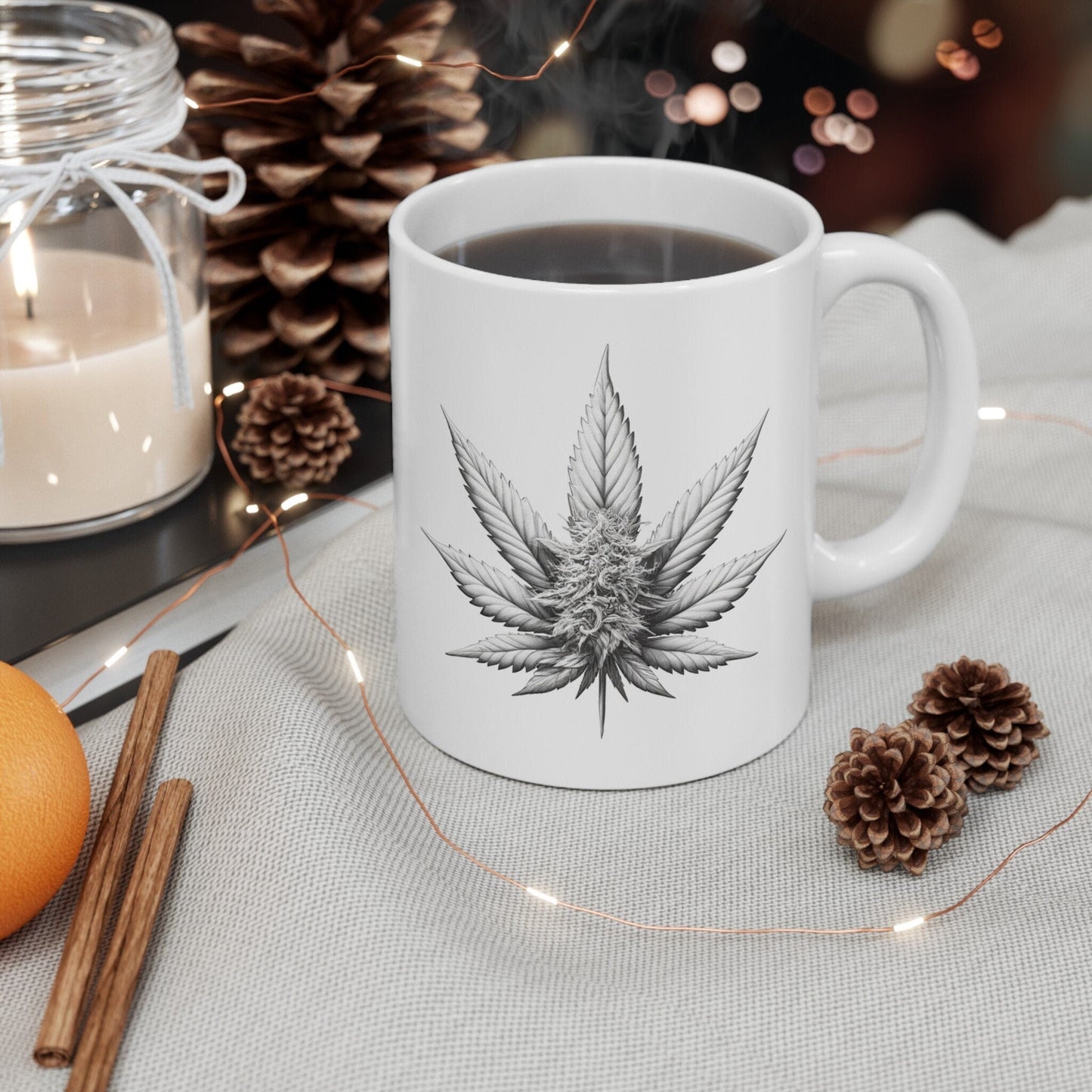 WHITE WEED PLANT - Weed Coffee Mugs (11oz) Perfect Gift for Smokers/ Marijuana Gift; Wake and Bake Mug - Cannabis Cup / Stoner Mug