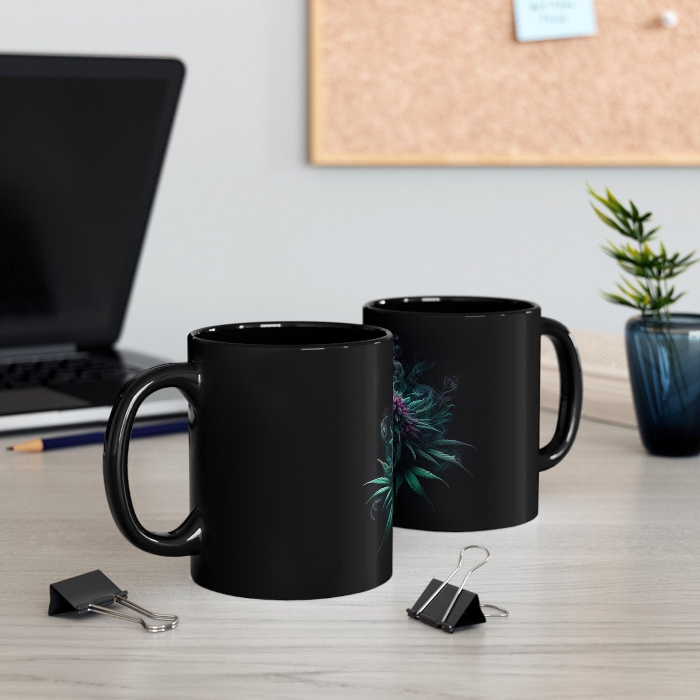SMOKEY WEED PLANT - Weed Coffee Mug (Black 11oz) - Perfect Gift for Smokers, Stoners, Flowers; Wake and Bake Mug / Weed Mug / Black Mug