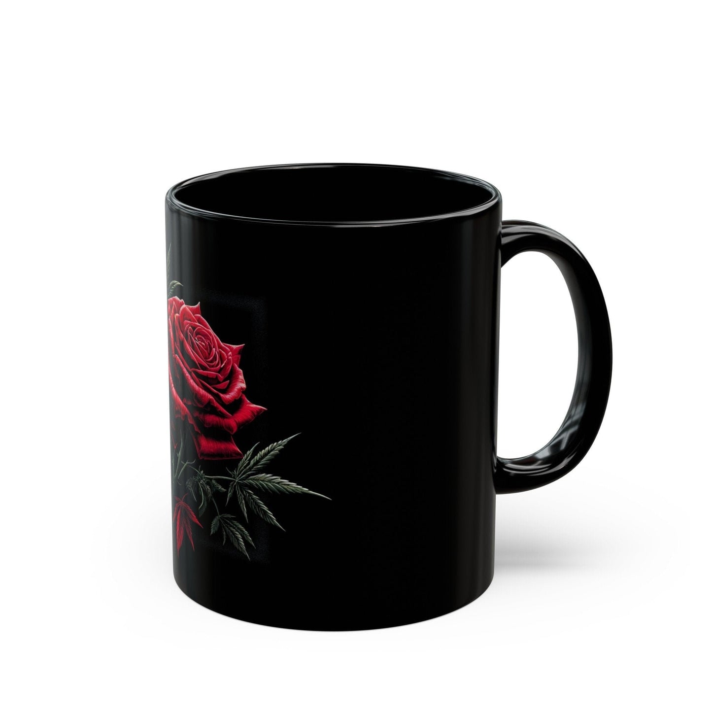 ROSE WEED FLOWER - Weed Coffee Mug (Black 11oz) - Perfect Gift for Smokers, Stoners, Growers; Wake and Bake Mug / Weed Mug / Black Mug