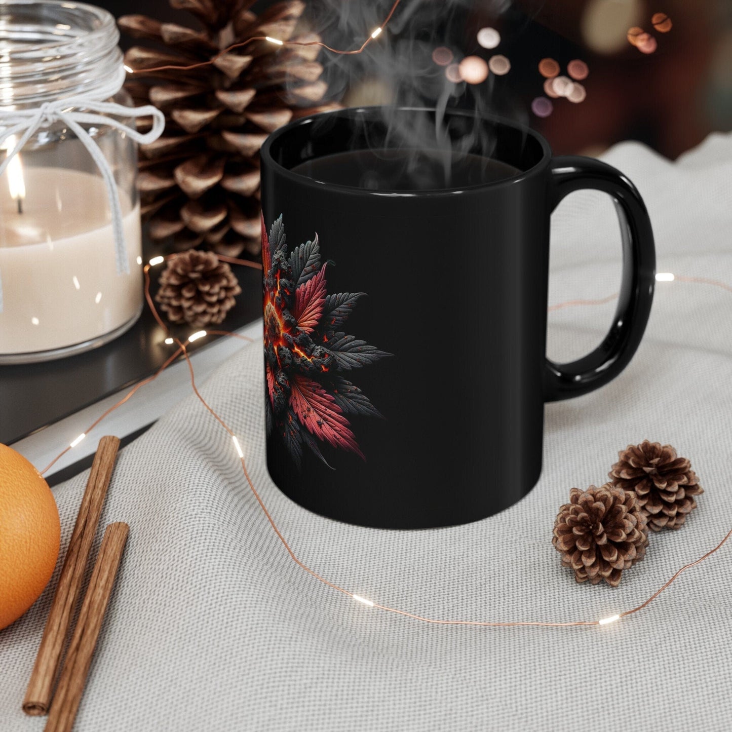 VOLCANIC WEED FLOWER - Weed Coffee Mug (11oz) Black - Perfect Gift for Smokers, Stoners, Growers; Wake and Bake Mug / Weed Mug / Black Mug