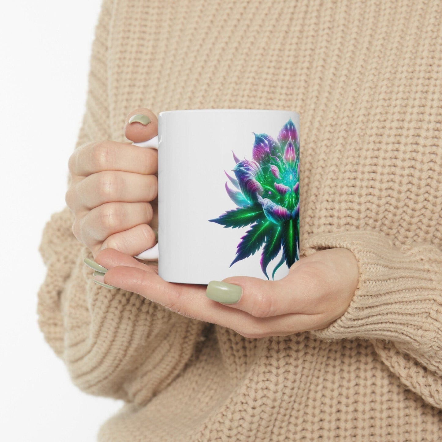 ALIEN WEED FLOWER - Weed Coffee Mugs (11oz) Perfect Gift for Smokers/ Marijuana Gift; Wake and Bake Mug - Cannabis Cup / Stoner Mug