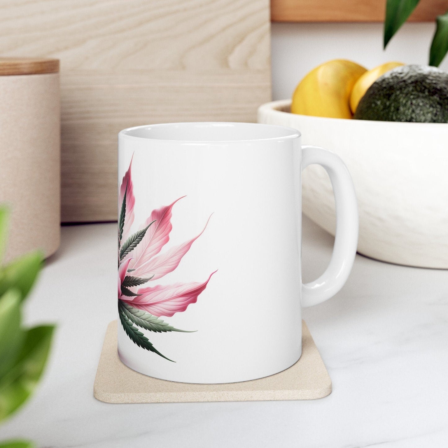 PINK WEED FLOWER - Weed Coffee Mugs (11oz) Perfect Gift for Smokers/ Marijuana Gift; Wake and Bake Mug - Cannabis Cup / Stoner Mug