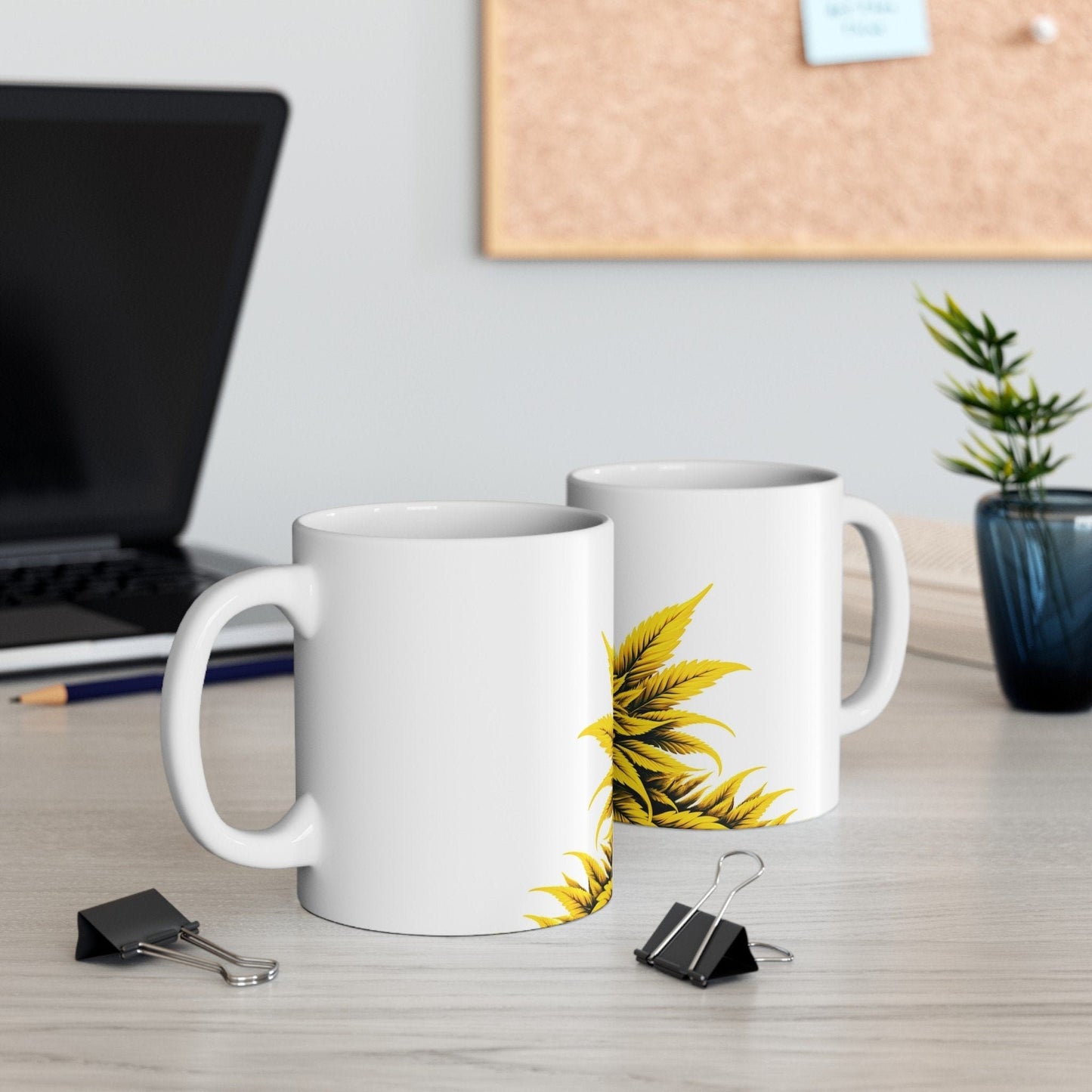 YELLOW WEED FLOWER - Weed Coffee Mugs (11oz) Perfect Gift for Smokers/ Marijuana Gift; Wake and Bake Mug - Cannabis Cup / Stoner Mug