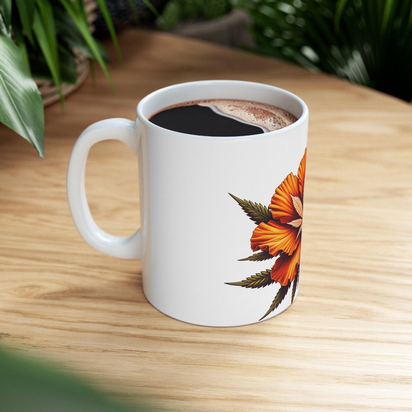 ORANGE WEED FLOWER - Weed Coffee Mugs (11oz) Perfect Gift for Smokers/ Marijuana Gift; Wake and Bake Mug - Cannabis Cup / Stoner Mug