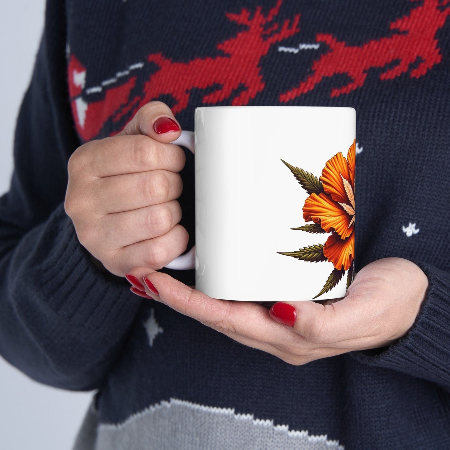 ORANGE WEED FLOWER - Weed Coffee Mugs (11oz) Perfect Gift for Smokers/ Marijuana Gift; Wake and Bake Mug - Cannabis Cup / Stoner Mug