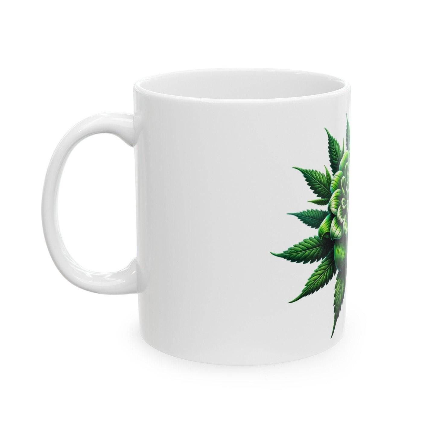 GREEN WEED FLOWER - Weed Coffee Mugs (11oz) Perfect Gift for Smokers/ Marijuana Gift; Wake and Bake Mug - Cannabis Cup / Stoner Mug