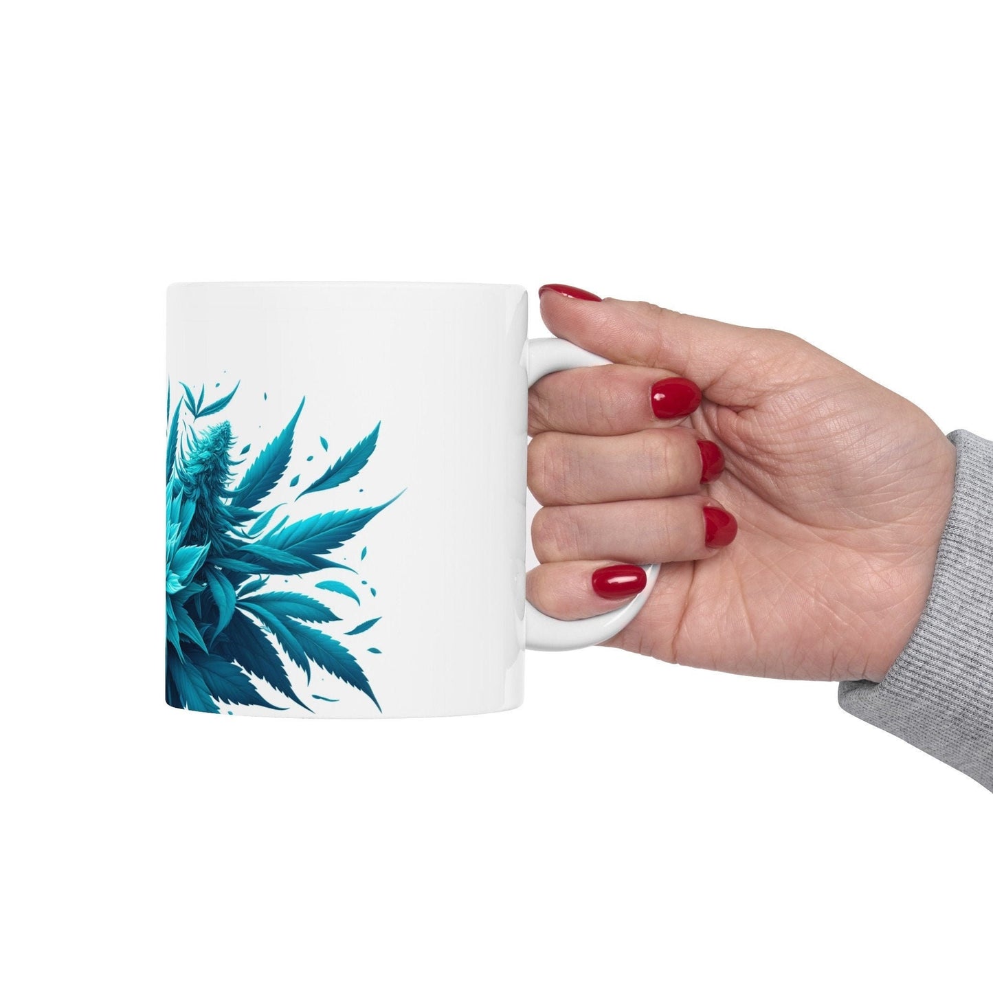 CYAN WEED FLOWER - Weed Coffee Mugs (11oz) Perfect Gift for Smokers/ Marijuana Gift; Wake and Bake Mug - Cannabis Cup / Stoner Mug