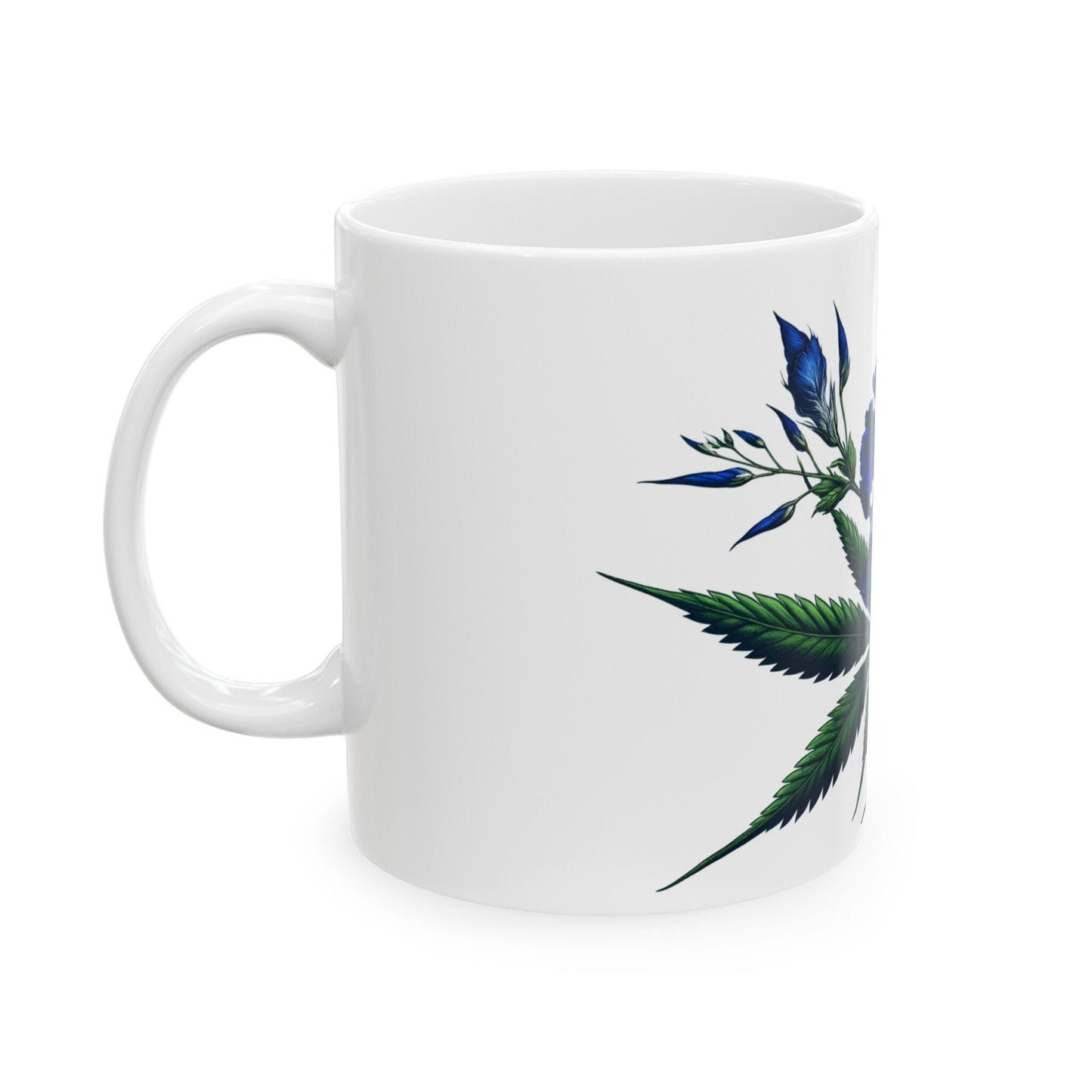 BLUE WEED FLOWER - Weed Coffee Mugs (11oz) Perfect Gift for Smokers/ Marijuana Gift; Wake and Bake Mug - Cannabis Cup / Stoner Mug