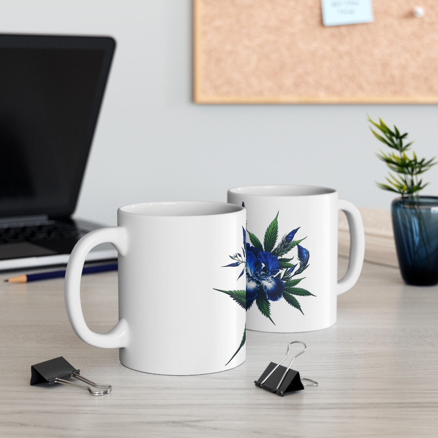 BLUE WEED FLOWER - Weed Coffee Mugs (11oz) Perfect Gift for Smokers/ Marijuana Gift; Wake and Bake Mug - Cannabis Cup / Stoner Mug