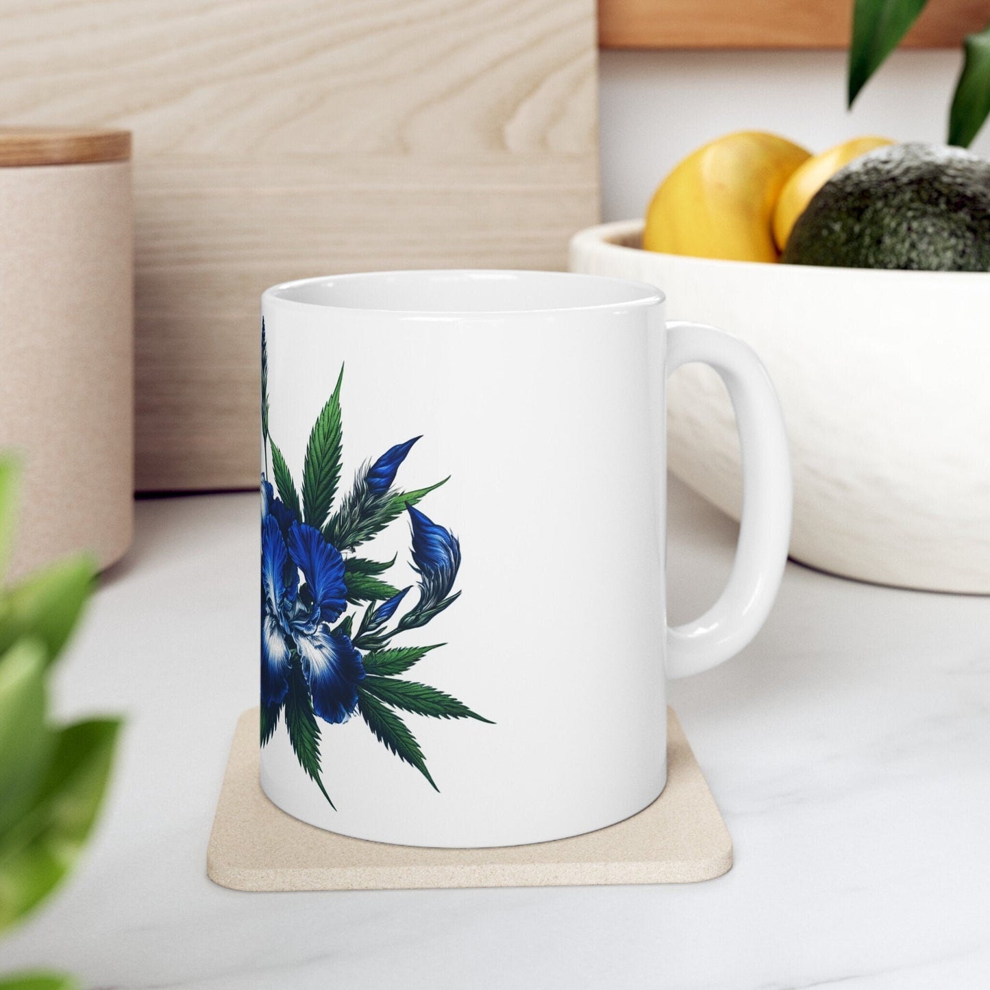 BLUE WEED FLOWER - Weed Coffee Mugs (11oz) Perfect Gift for Smokers/ Marijuana Gift; Wake and Bake Mug - Cannabis Cup / Stoner Mug