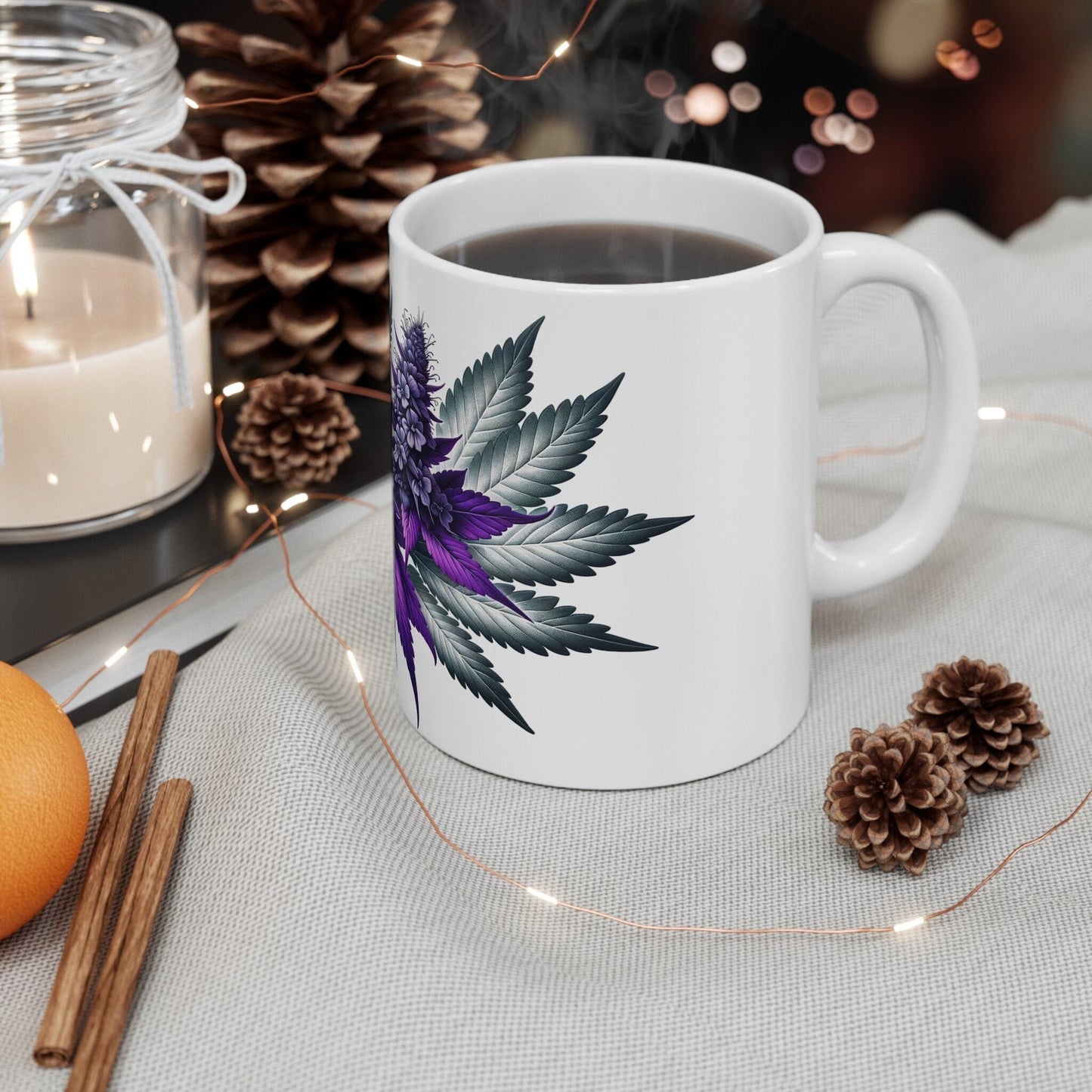 PURPLE WEED FLOWER - Weed Coffee Mugs (11oz) Perfect Gift for Smokers/ Marijuana Gift; Wake and Bake Mug - Cannabis Cup / Stoner Mug