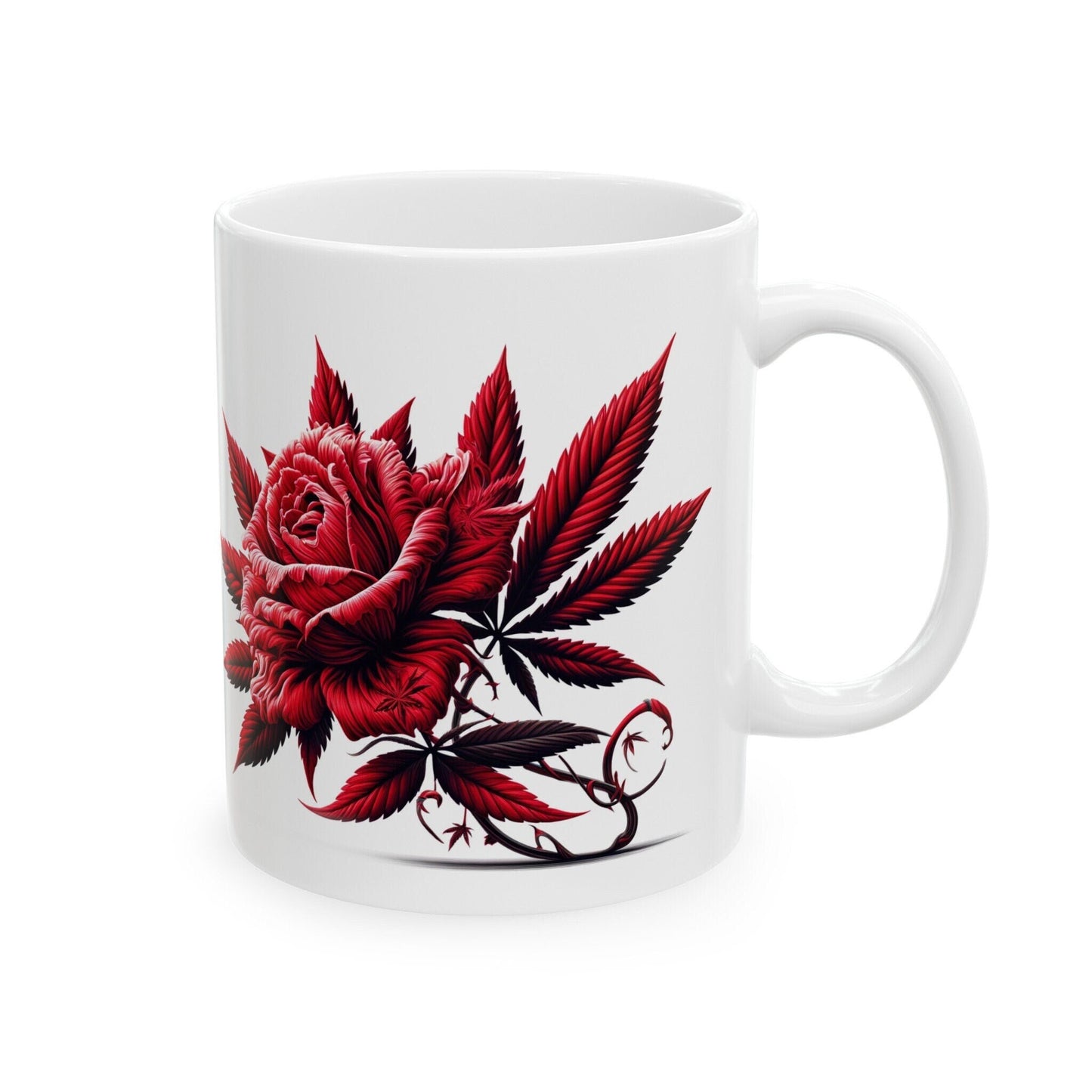 RED WEED FLOWER - Weed Coffee Mugs (11oz) Perfect Gift for Smokers/ Marijuana Gift; Wake and Bake Mug - Cannabis Cup / Stoner Mug
