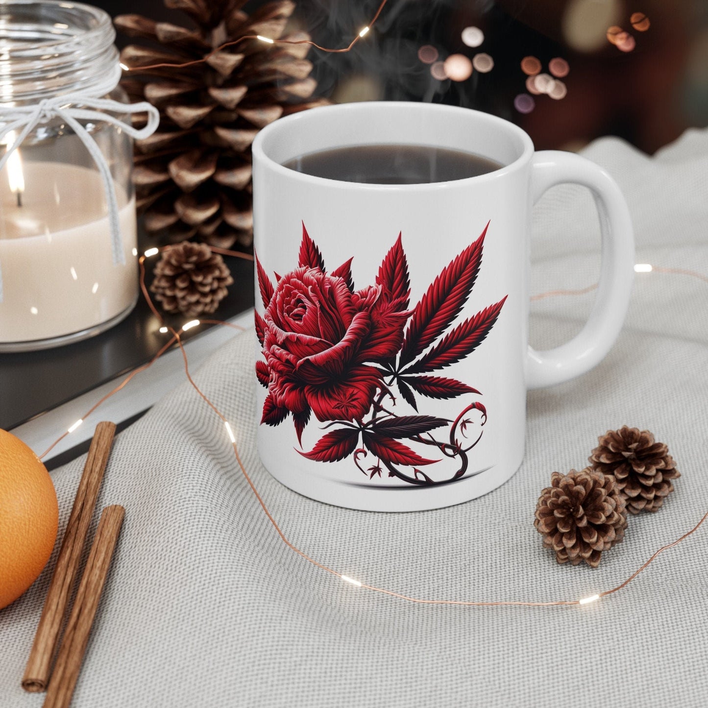 RED WEED FLOWER - Weed Coffee Mugs (11oz) Perfect Gift for Smokers/ Marijuana Gift; Wake and Bake Mug - Cannabis Cup / Stoner Mug