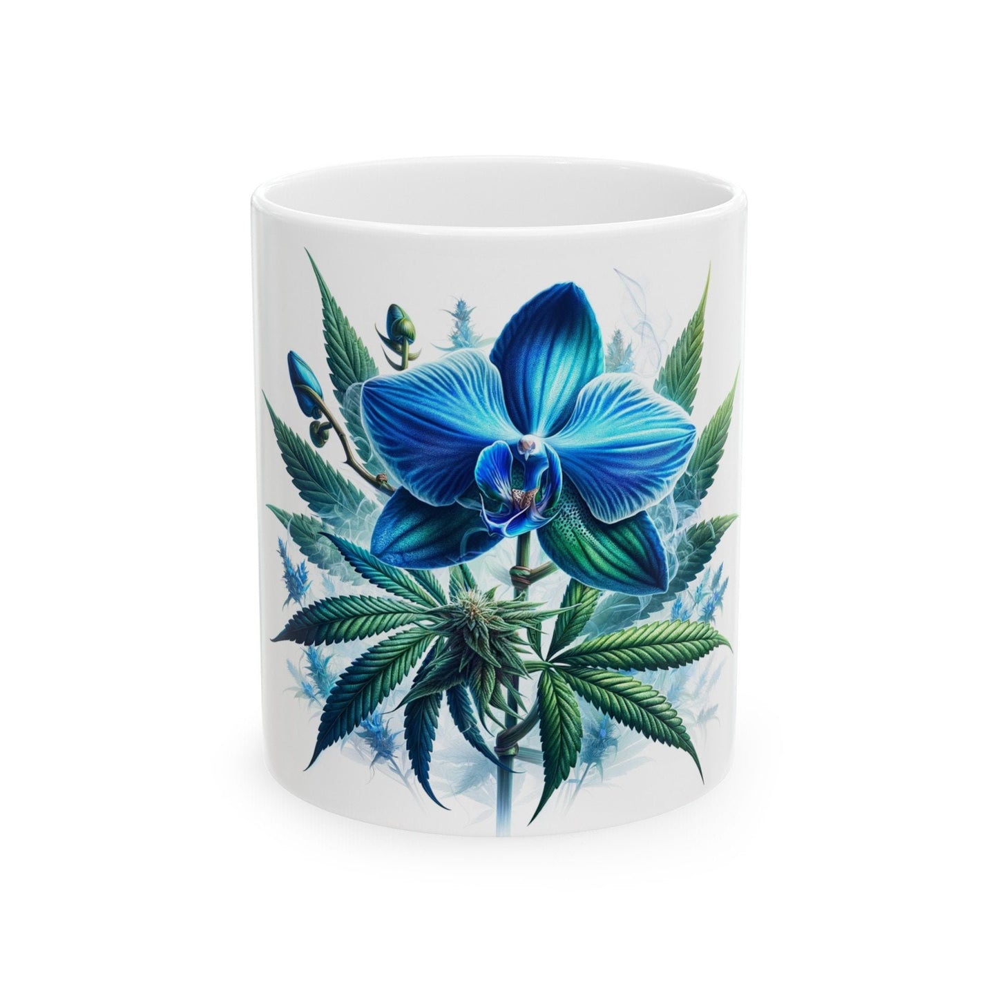 BLUE ORCHID Weed FLOWER - Weed Coffee Mugs (11oz) Perfect Gift for Smokers/ Marijuana Gift; Wake and Bake Mug - Cannabis Cup / Stoner Mug
