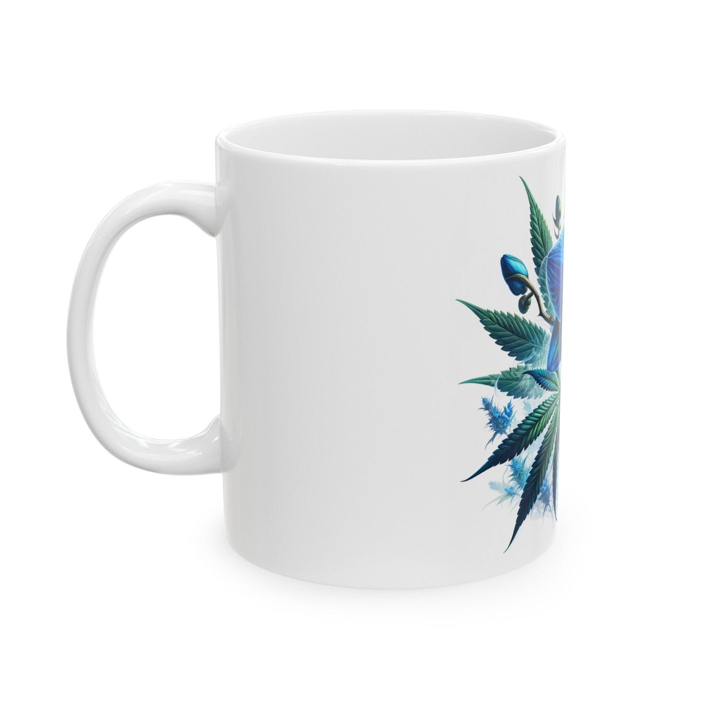 BLUE ORCHID Weed FLOWER - Weed Coffee Mugs (11oz) Perfect Gift for Smokers/ Marijuana Gift; Wake and Bake Mug - Cannabis Cup / Stoner Mug