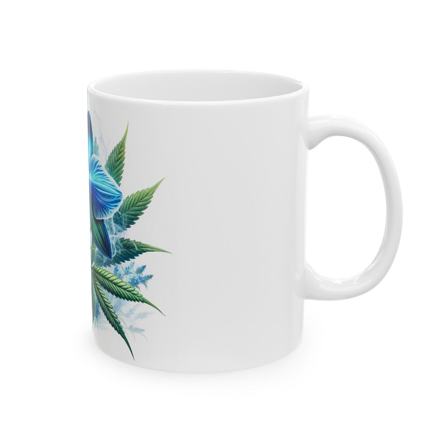 BLUE ORCHID Weed FLOWER - Weed Coffee Mugs (11oz) Perfect Gift for Smokers/ Marijuana Gift; Wake and Bake Mug - Cannabis Cup / Stoner Mug