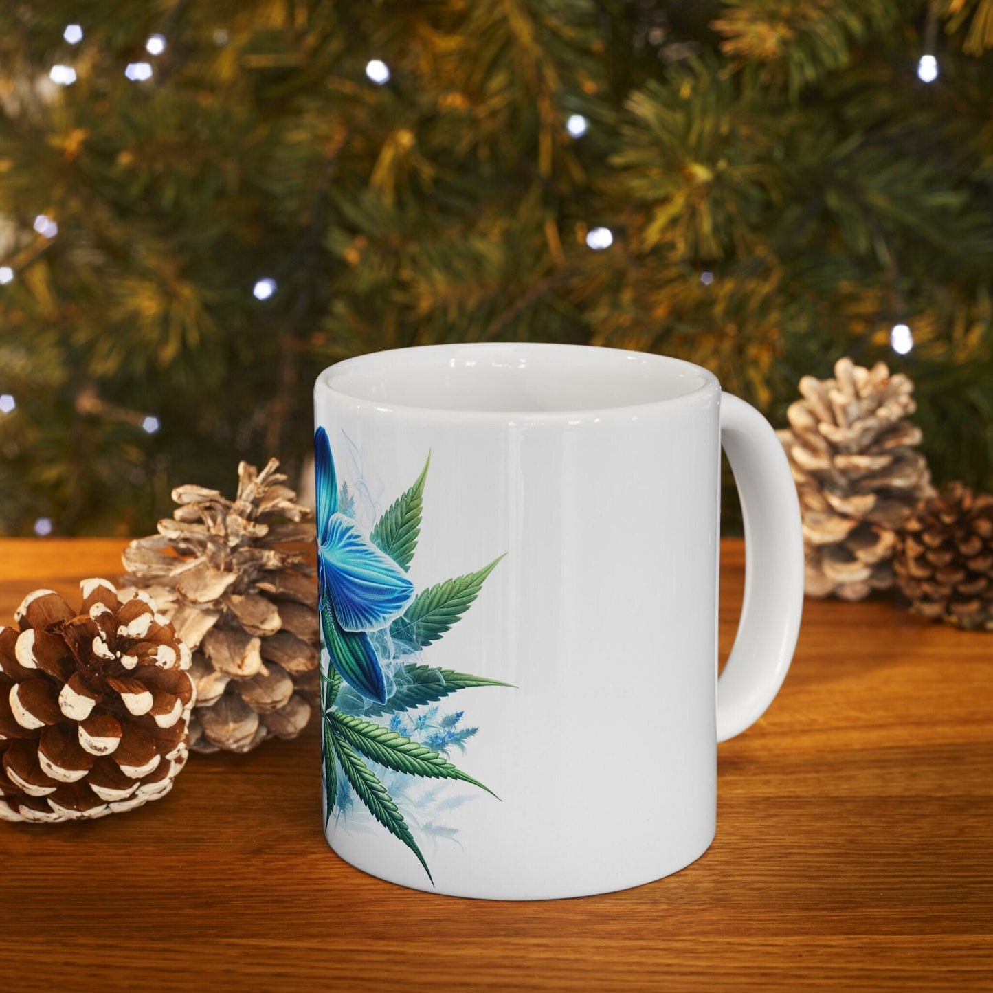 BLUE ORCHID Weed FLOWER - Weed Coffee Mugs (11oz) Perfect Gift for Smokers/ Marijuana Gift; Wake and Bake Mug - Cannabis Cup / Stoner Mug