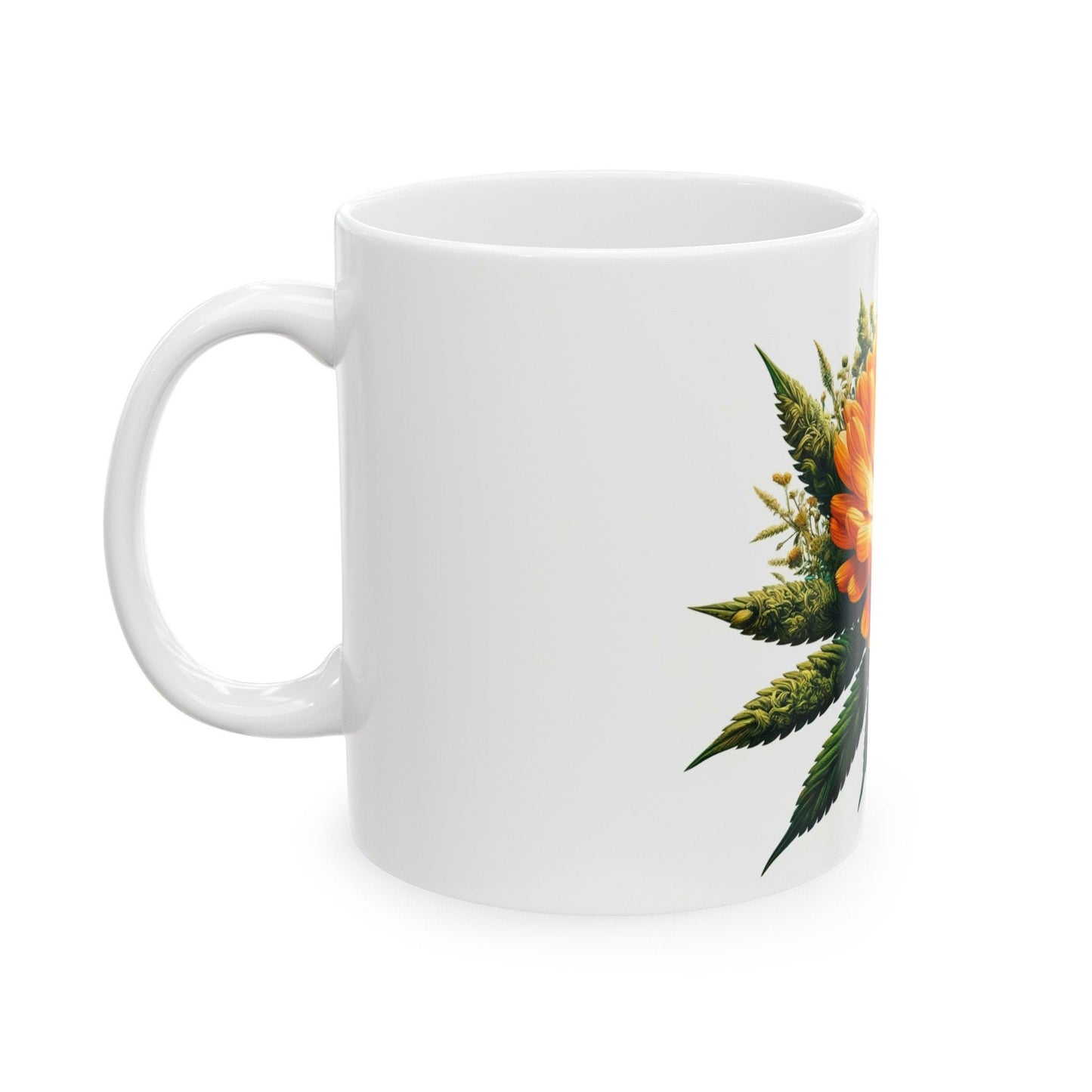 CALENDULA WEED FLOWER - Weed Coffee Mugs (11oz) Perfect Gift for Smokers/ Marijuana Gift; Wake and Bake Mug - Cannabis Cup / Stoner Mug