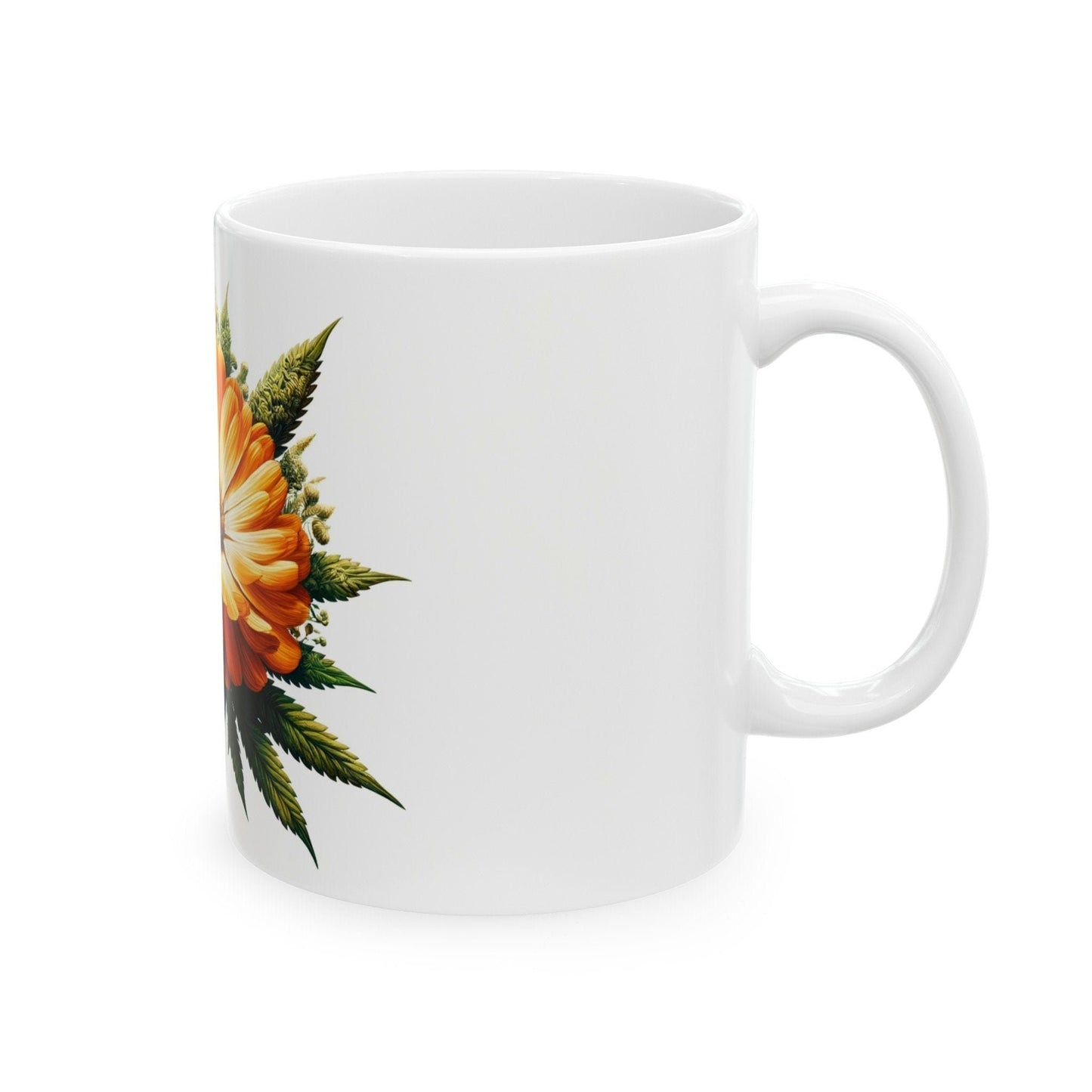CALENDULA WEED FLOWER - Weed Coffee Mugs (11oz) Perfect Gift for Smokers/ Marijuana Gift; Wake and Bake Mug - Cannabis Cup / Stoner Mug