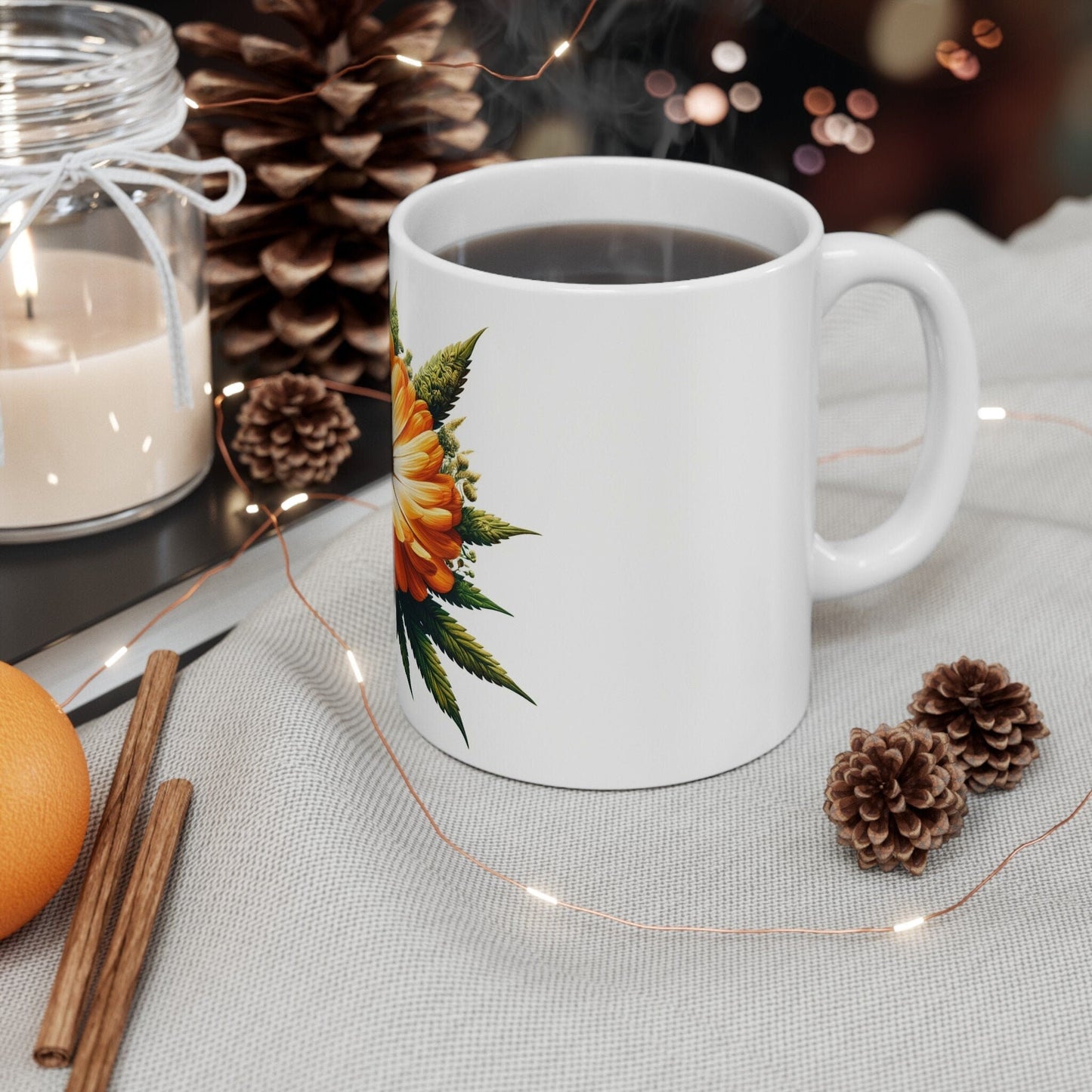 CALENDULA WEED FLOWER - Weed Coffee Mugs (11oz) Perfect Gift for Smokers/ Marijuana Gift; Wake and Bake Mug - Cannabis Cup / Stoner Mug